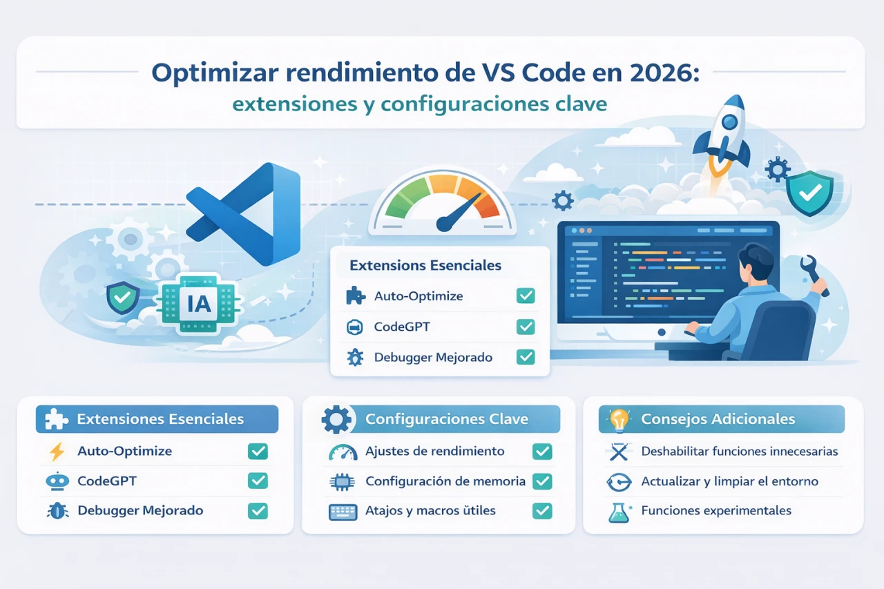 Optimizar rendimiento de VS Code en 2026: extensiones y configuraciones clave