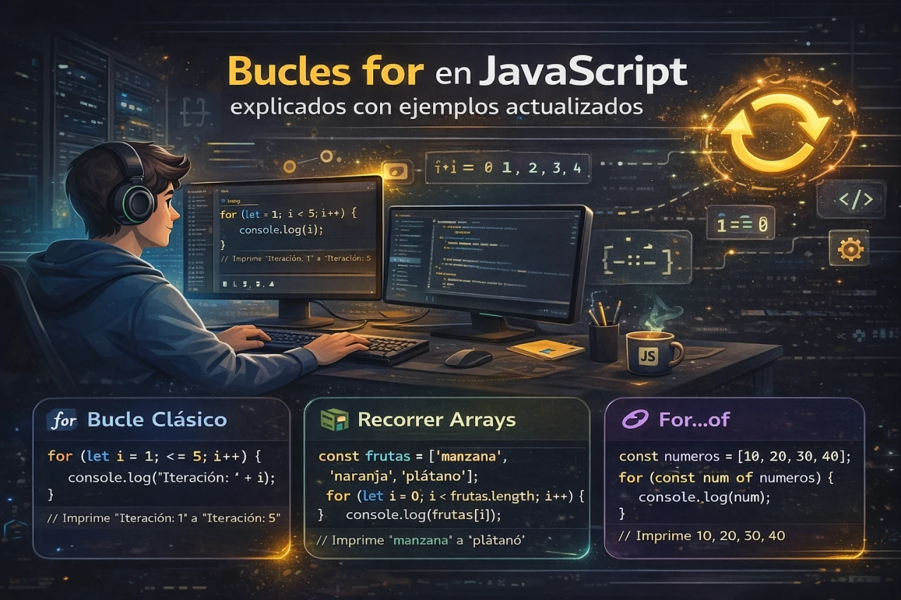 Bucles for en JavaScript explicados con ejemplos actualizados