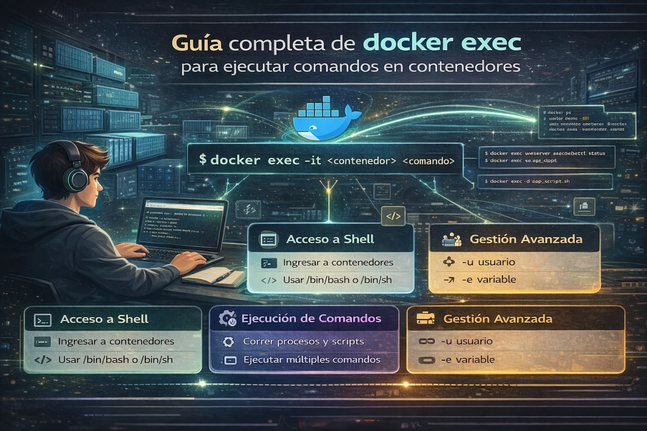 Guía completa de docker exec para ejecutar comandos en contenedores