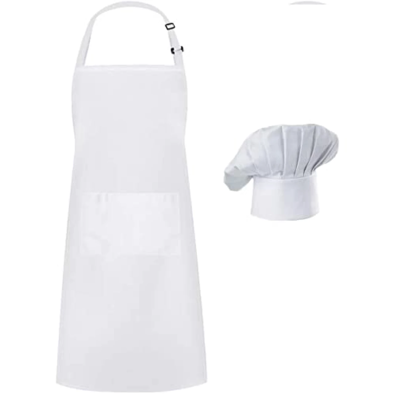 Hyzrz Chef Apron Hat Set, Chef Hat and Kitchen Apron Adult Adjustable Apron with Butcher Hat Baker Costume Kitchen Pocket Apron for Men and Women Father&rsquo;s Gift (White)