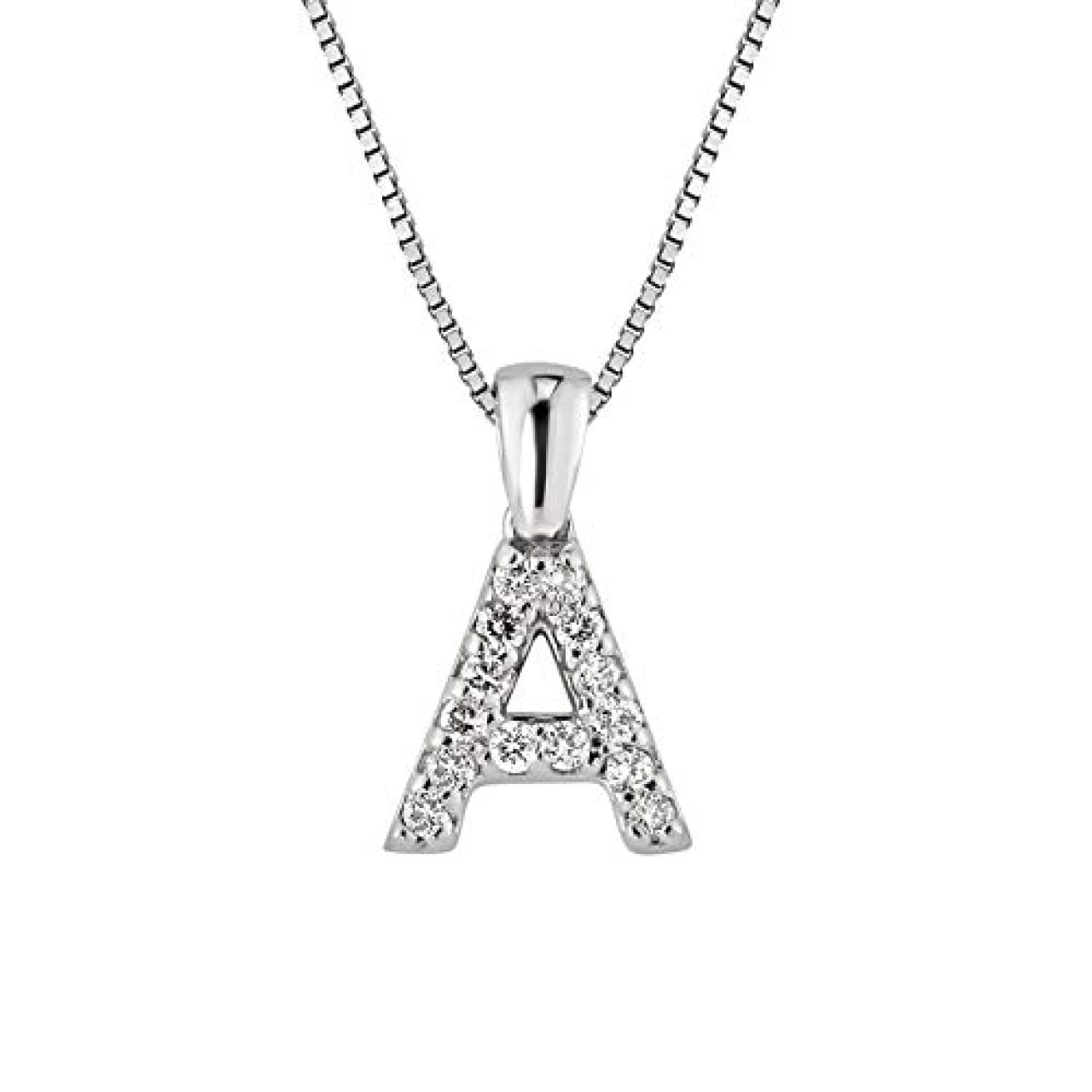 Diamond Wish 14k White Gold Letter A Diamond A to Z Initial Pendant Necklace (1/10cttw) with 18-inch chain