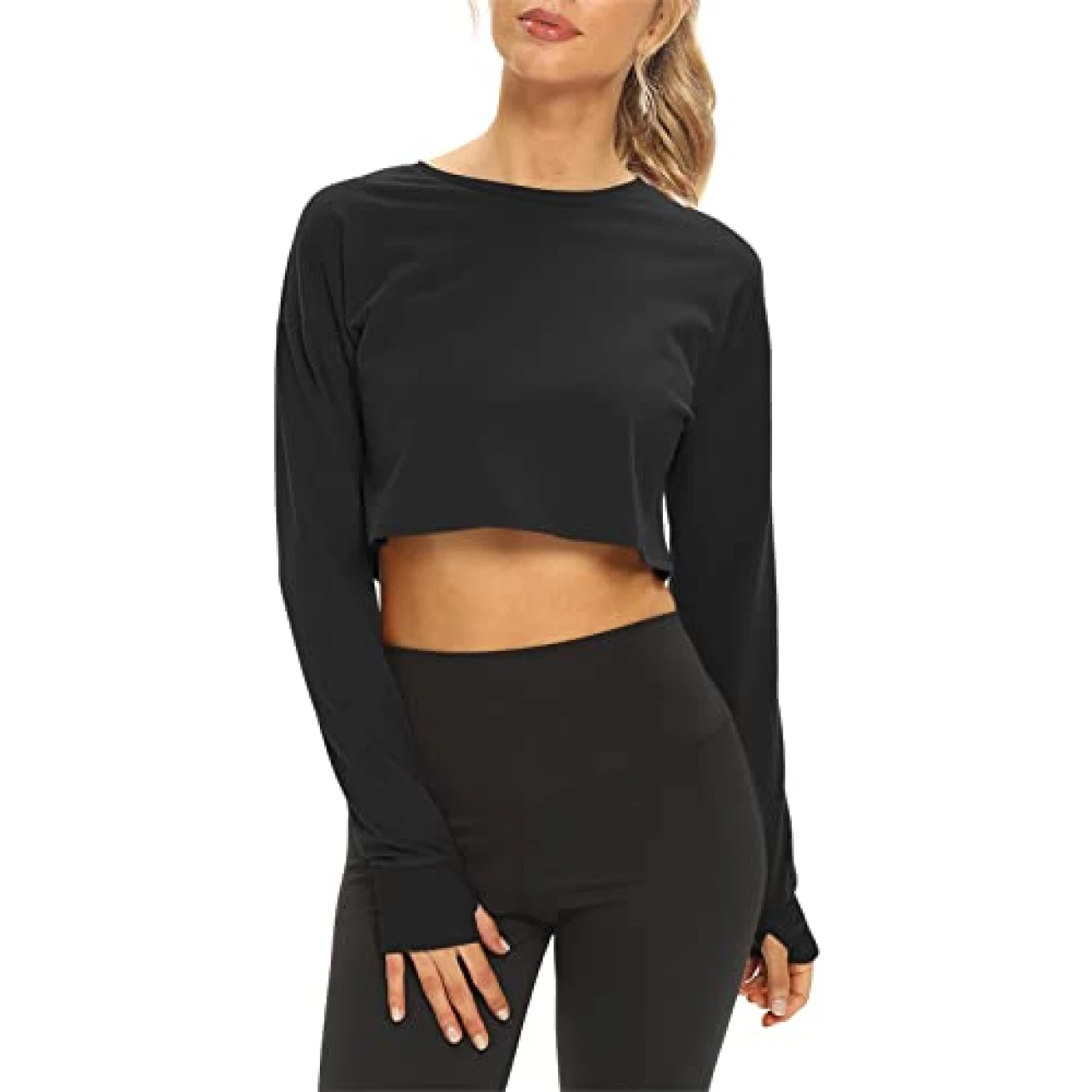 Mippo Crop Top Long Sleeve Workout Shirts Athletic Gym Active Wear Loose Cropped Sweaters