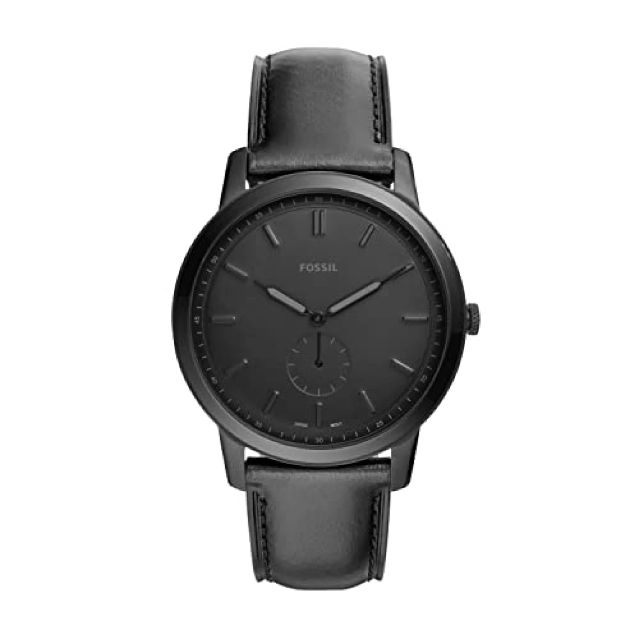 Fossil Men&rsquo;s Minimalist Quartz Stainless Steel and Leather Two-Hand Watch, Color: Black (Model: FS5447)