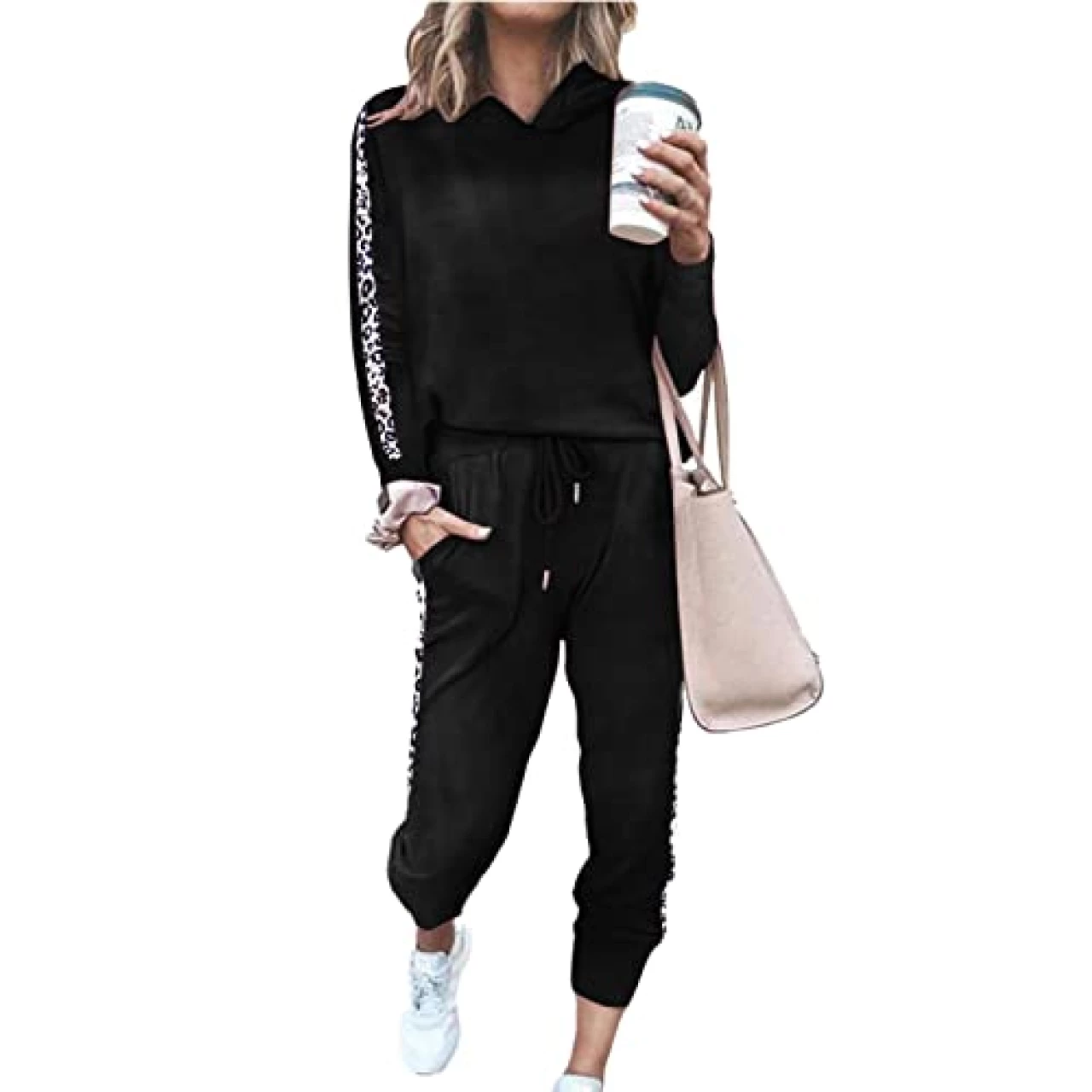 HOTOUCH Women&rsquo;s Sweatsuit Set Velour 2 Piece Pullover and Sweatpants Set Hoddie Sport Suits Tracksuits Outfits Leopard Stripe M