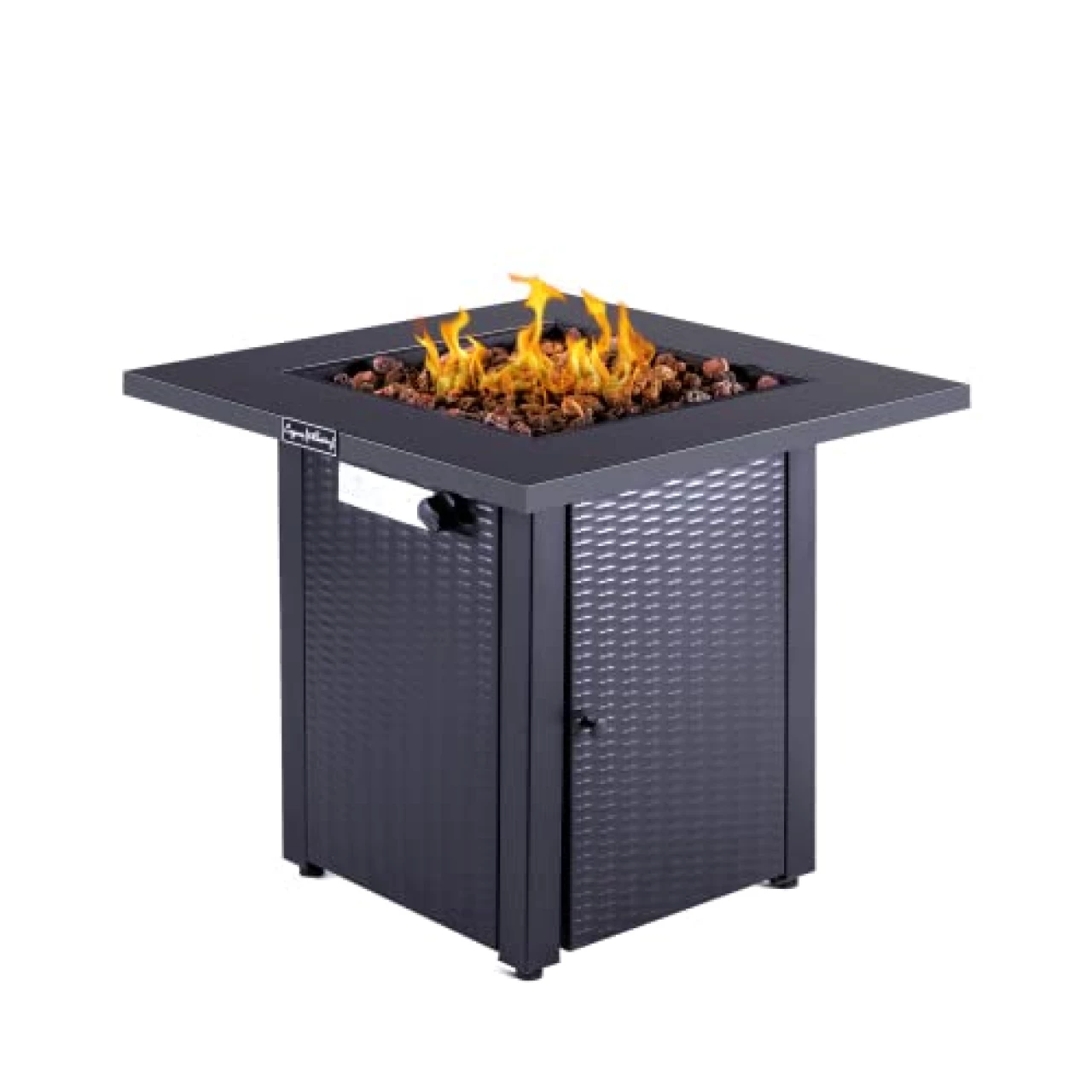 Legacy Heating 28inch Wicker &amp;Rattan Square Propane Fire Pit Table, Outdoor Dinning Gas Fire Table with Lid, 50,000BTU, Lava Stone, ETL Certification, for Outside Garden Backyard Deck Patio