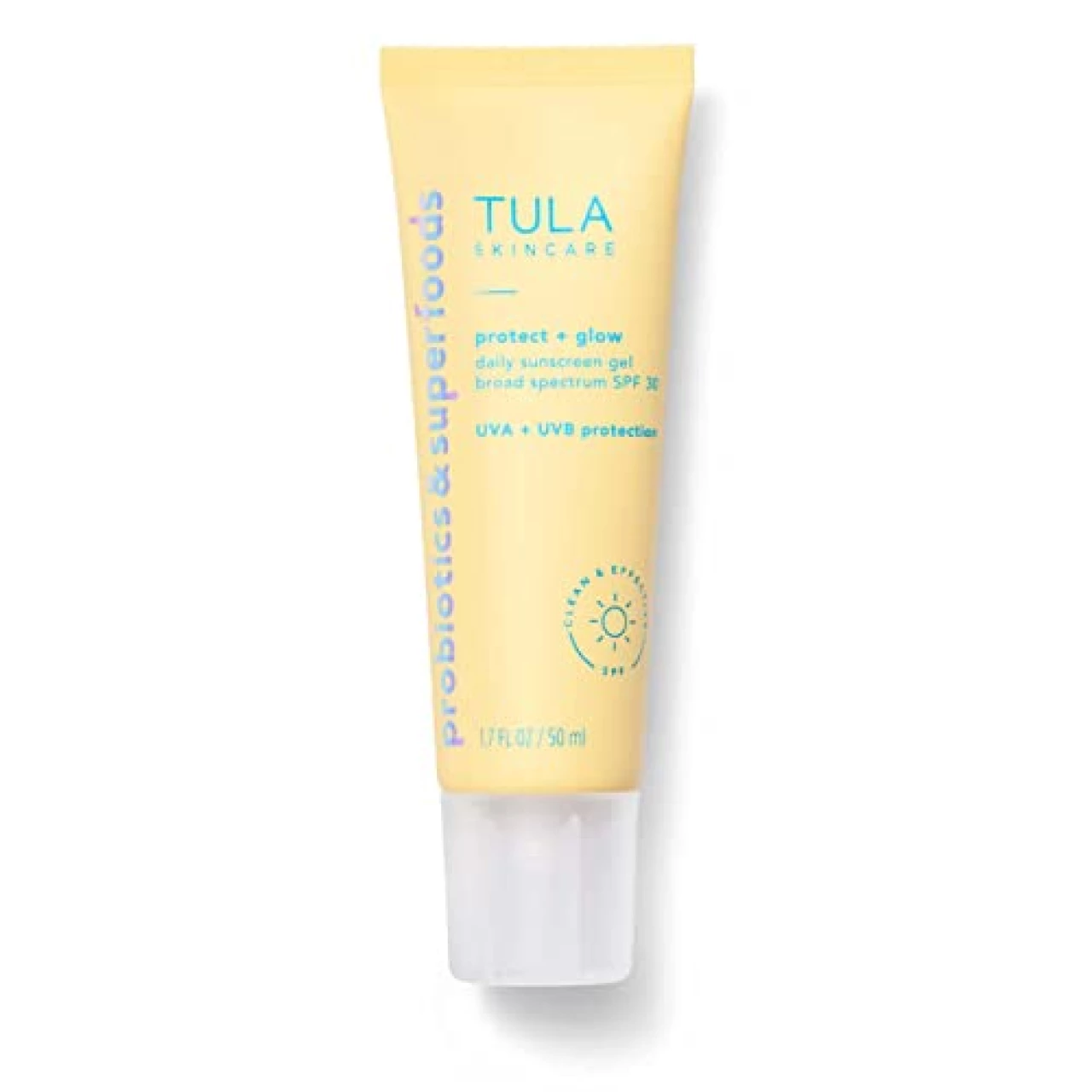 TULA Skin Care Protect + Glow Daily Sunscreen - Gel, Broad Spectrum SPF 30, Skincare-First, Non-Greasy, Non-Comedogenic and Reef-Safe with Pollution and Blue Light Protection, Regular, 1.7 fl oz.