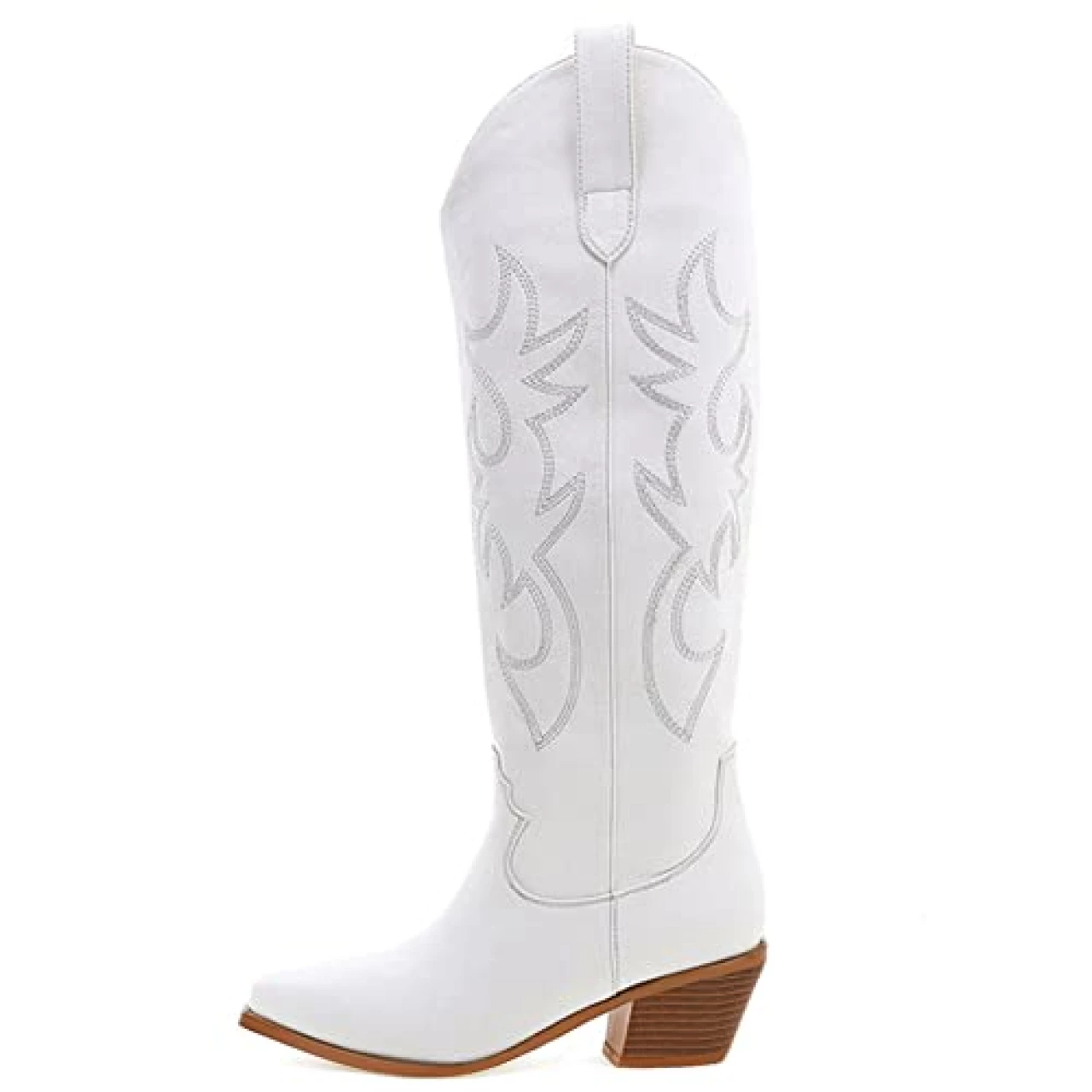 Erocalli Cowboy Boots for Women Embroidered Pull-On Chunky Stacked Heel Cowgirl Knee High Western Boots