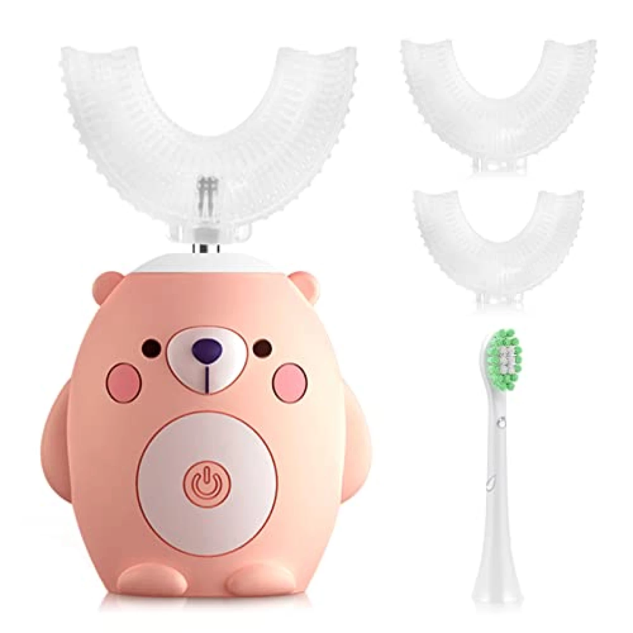 KORNIFUL U Shaped Electric Toothbrush for Age 2-12 Kids, Whole Mouth Toddlers Toothbrush with 6 Brushing Modes, U Shaped Toothbrush of 360° Oral Cleaning for Girl 2-15 Years Old, Little Bear, Pink