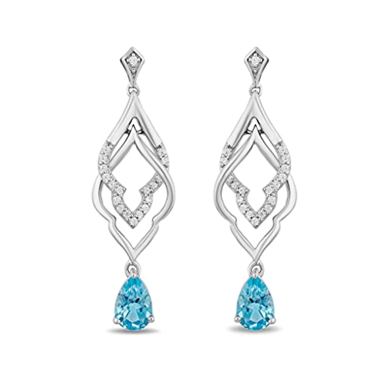 Jewelili Enchanted Disney Fine Jewelry Sterling Silver 1/10 CTTW Diamond and Swiss Blue Topaz Jasmine Earrings