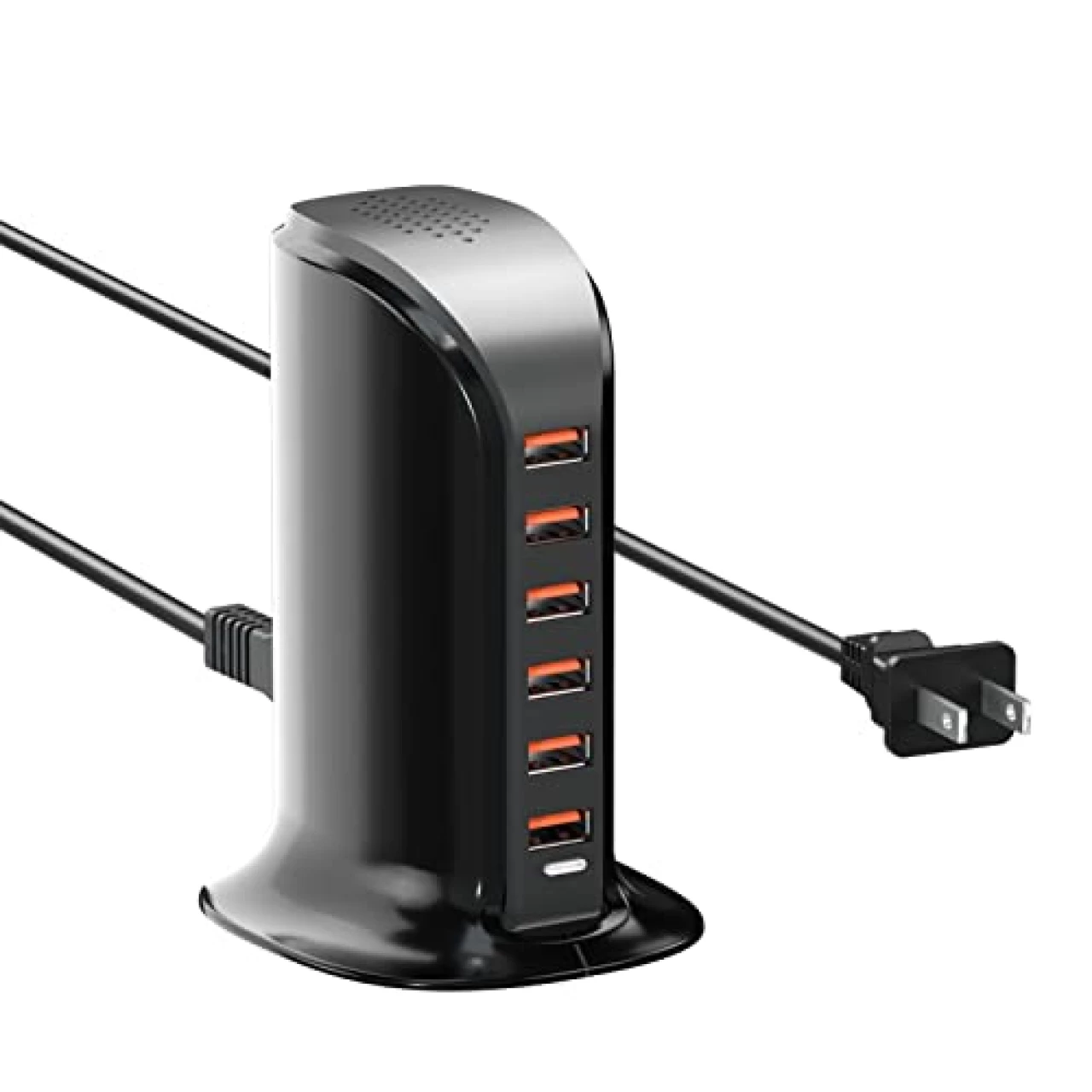 VPSUN USB Charger 6 Port 50W Multi USB Tower Charging Station for Multiple Devices (Black USB)