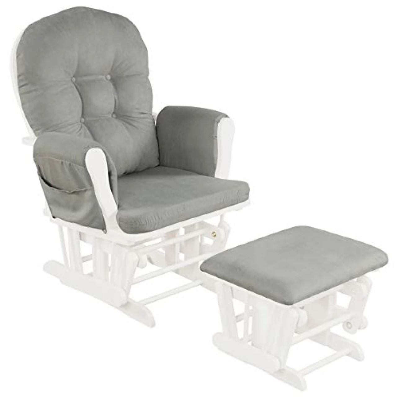 Costzon Nursery Glider with Ottoman, Upholstered Comfort Glider Rocker with Padded Cushion, Storage Pocket, Solid Wood Base, Rocking Chair Nursery for Breastfeeding, Maternity, Napping (Light Gray)
