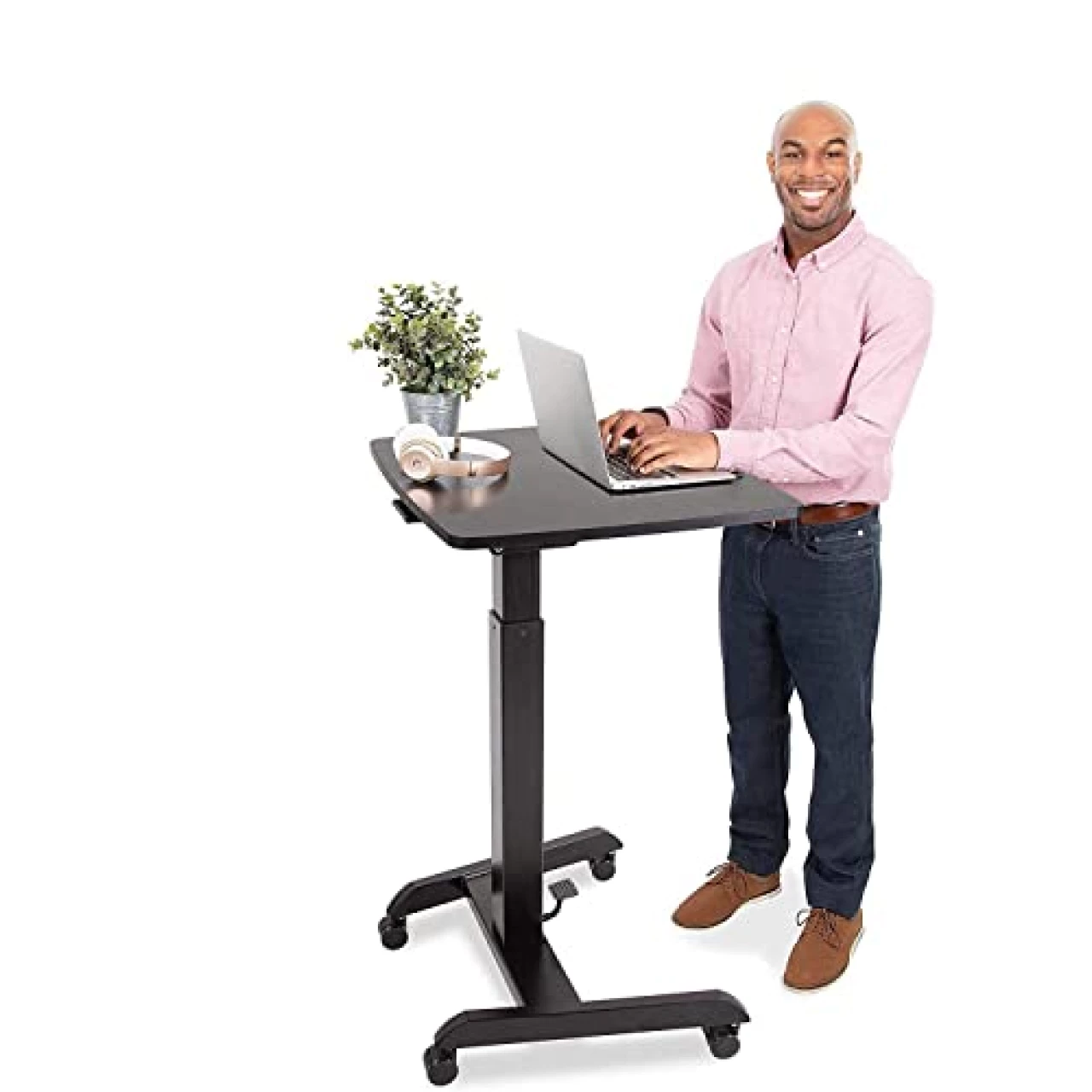 Stand Steady Multifunctional Mobile Podium Desk | Portable Sit to Stand Lectern with Pneumatic Height Adjustment &amp; Tilting Desktop