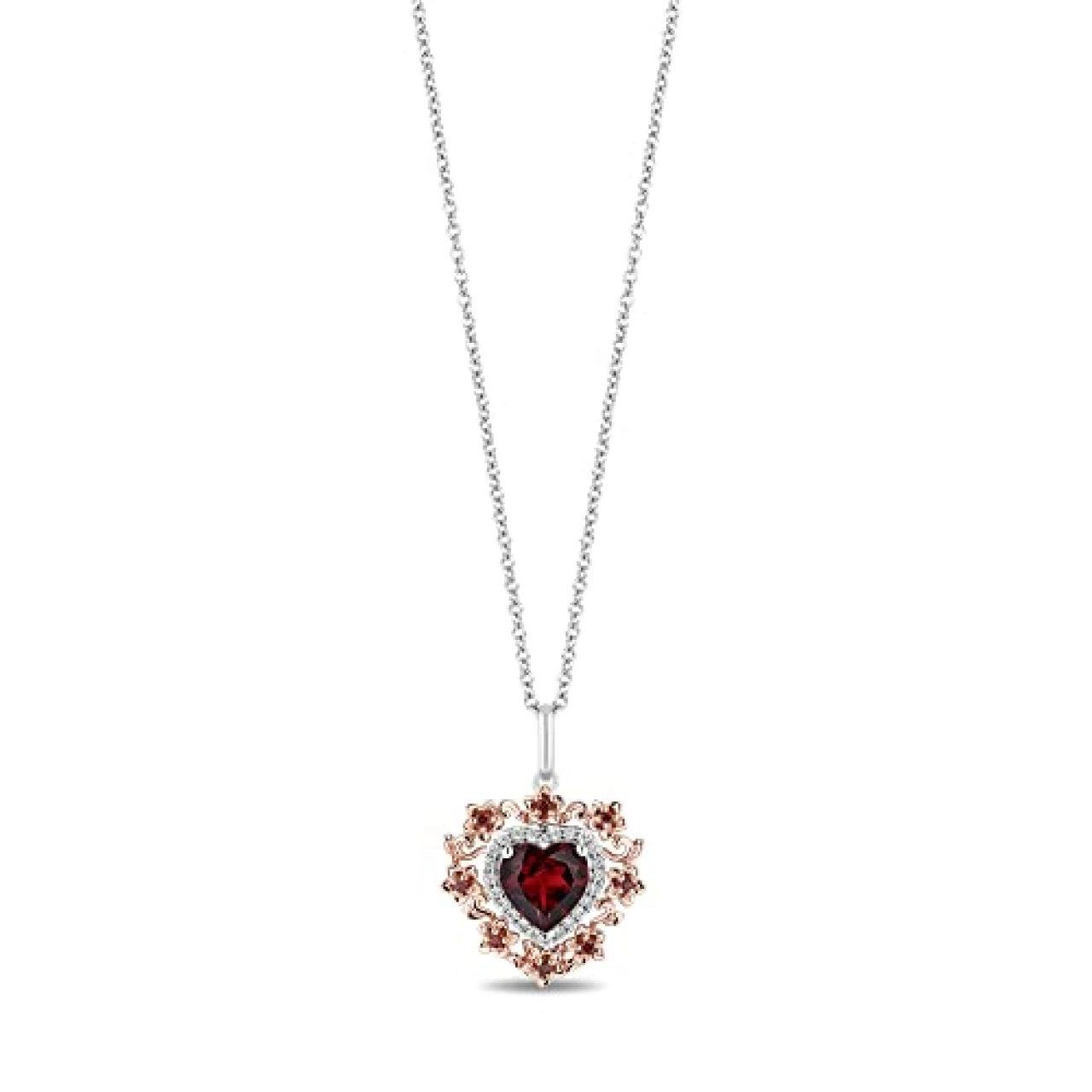 Jewelili Enchanted Disney Fine Jewelry 14K Rose Gold over Sterling Silver with 1/10 CTTW Diamond and Red Garnet Snow White 85th Anniversary Collector’s Edition Pendant Necklace