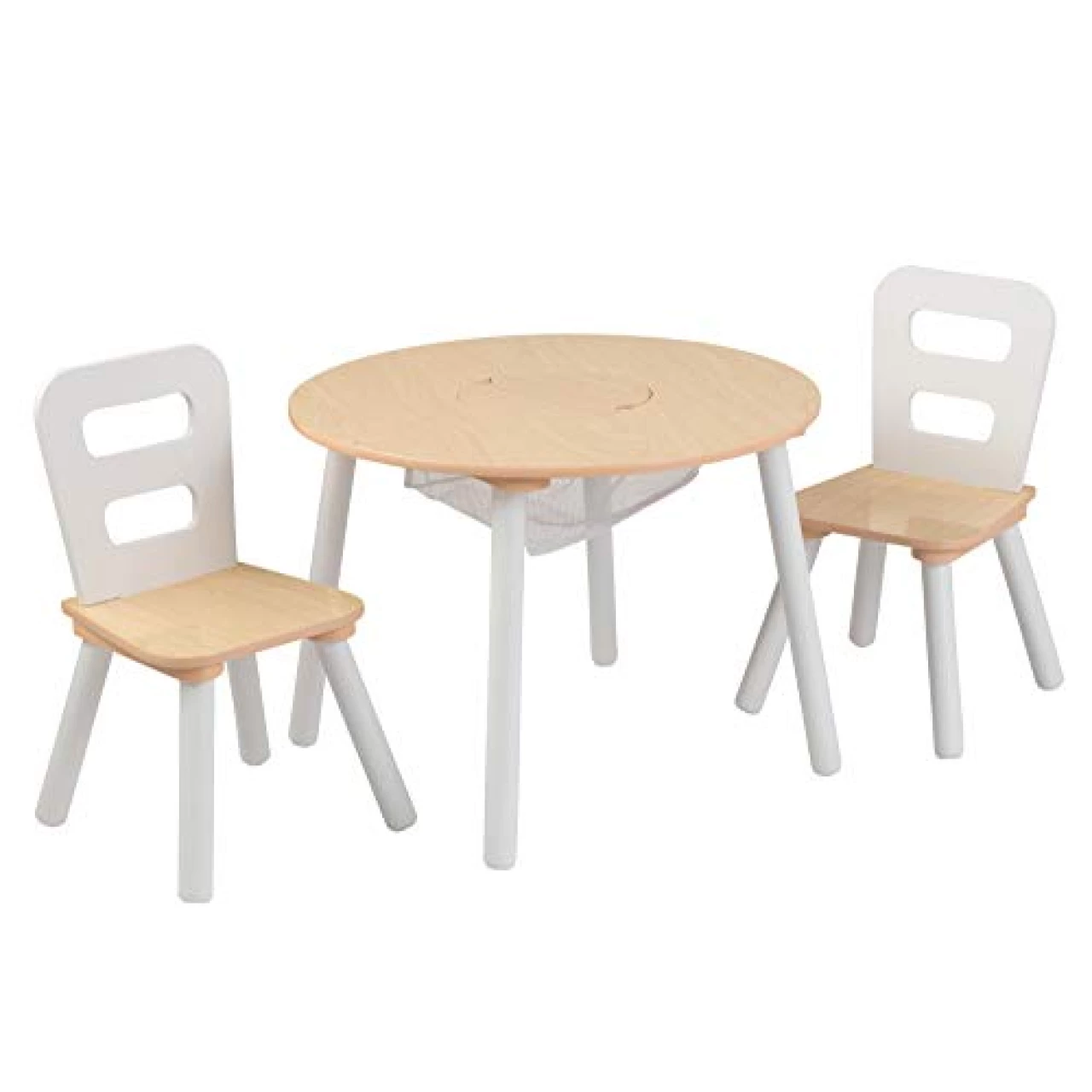 KidKraft Wooden Round Table &amp; 2 Chair Set with Center Mesh Storage - Natural &amp; White