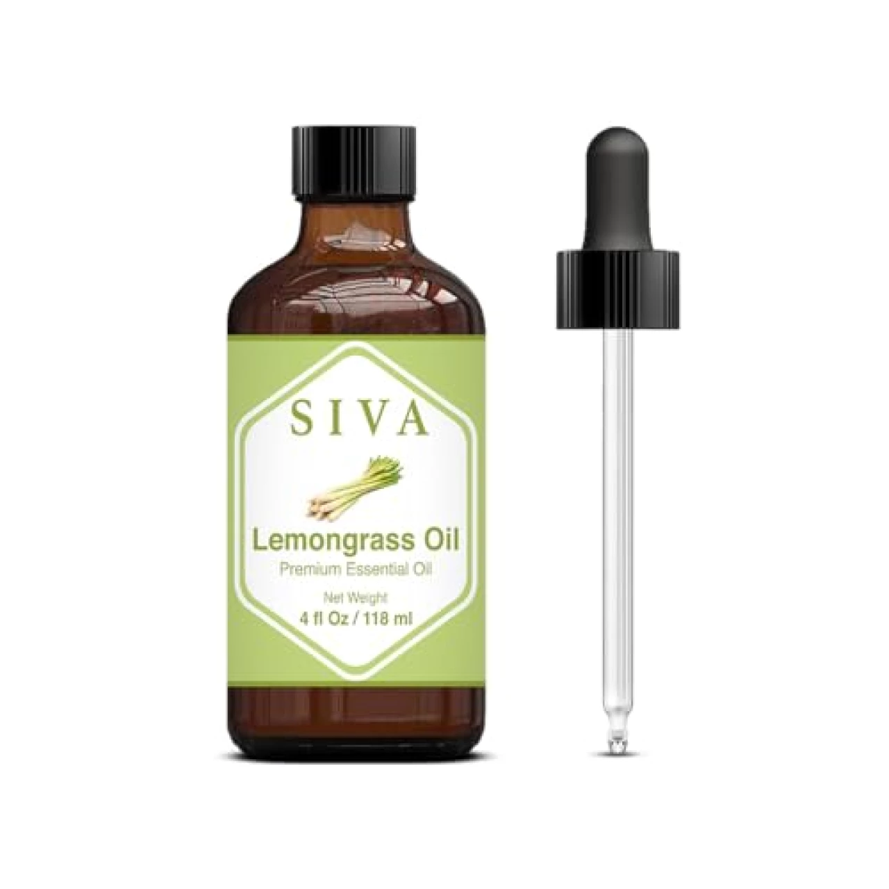 Siva Lemongrass Essential Oil 4oz (118ml) Premium Essential Oil with Dropper for Diffuser, Aromatherapy, Hair Care, Scalp Massage, Skin Care, Soaps &amp; Candles