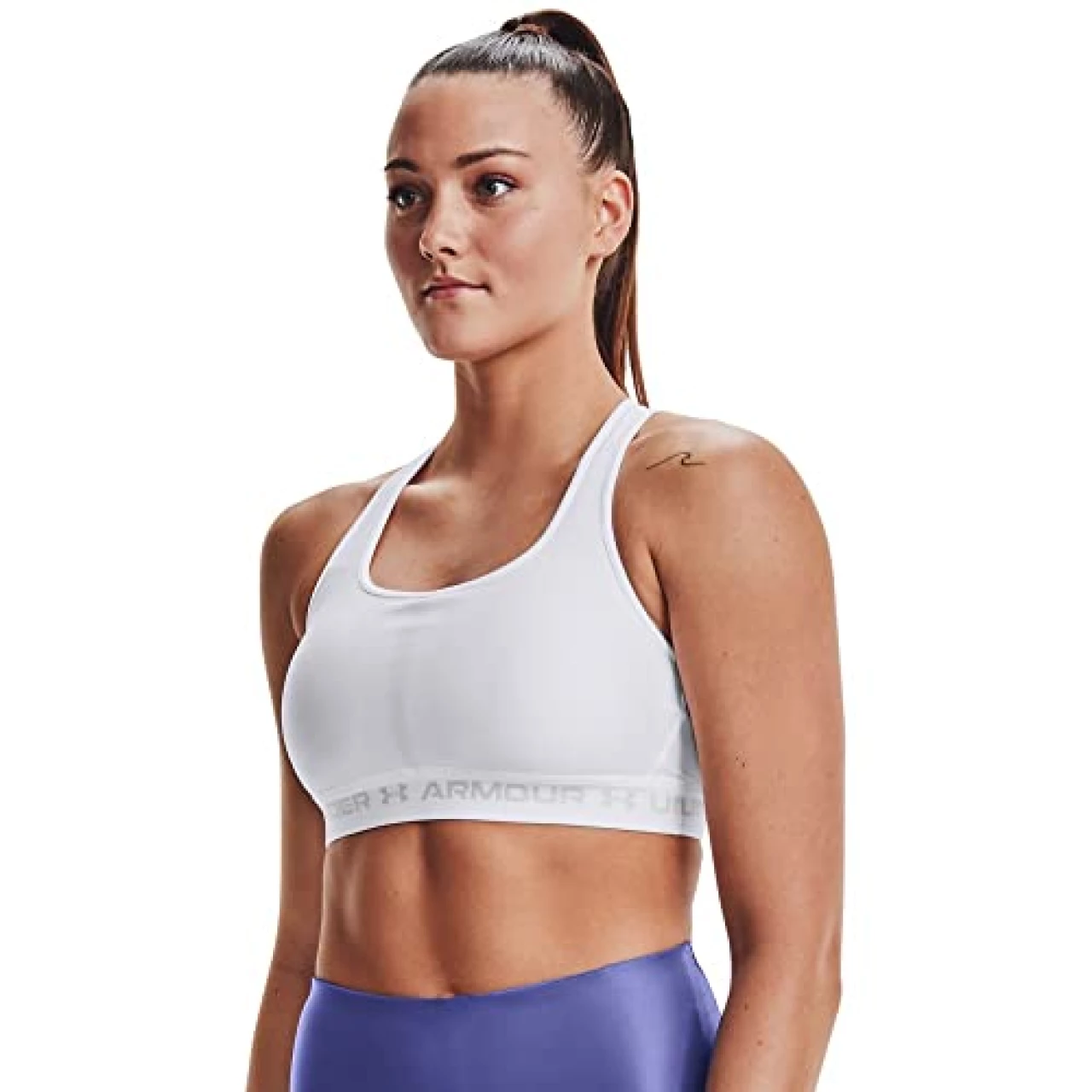 Under Armour Women&rsquo;s Crossback Mid Impact Sports Bra , White (100)/Halo Gray , Medium