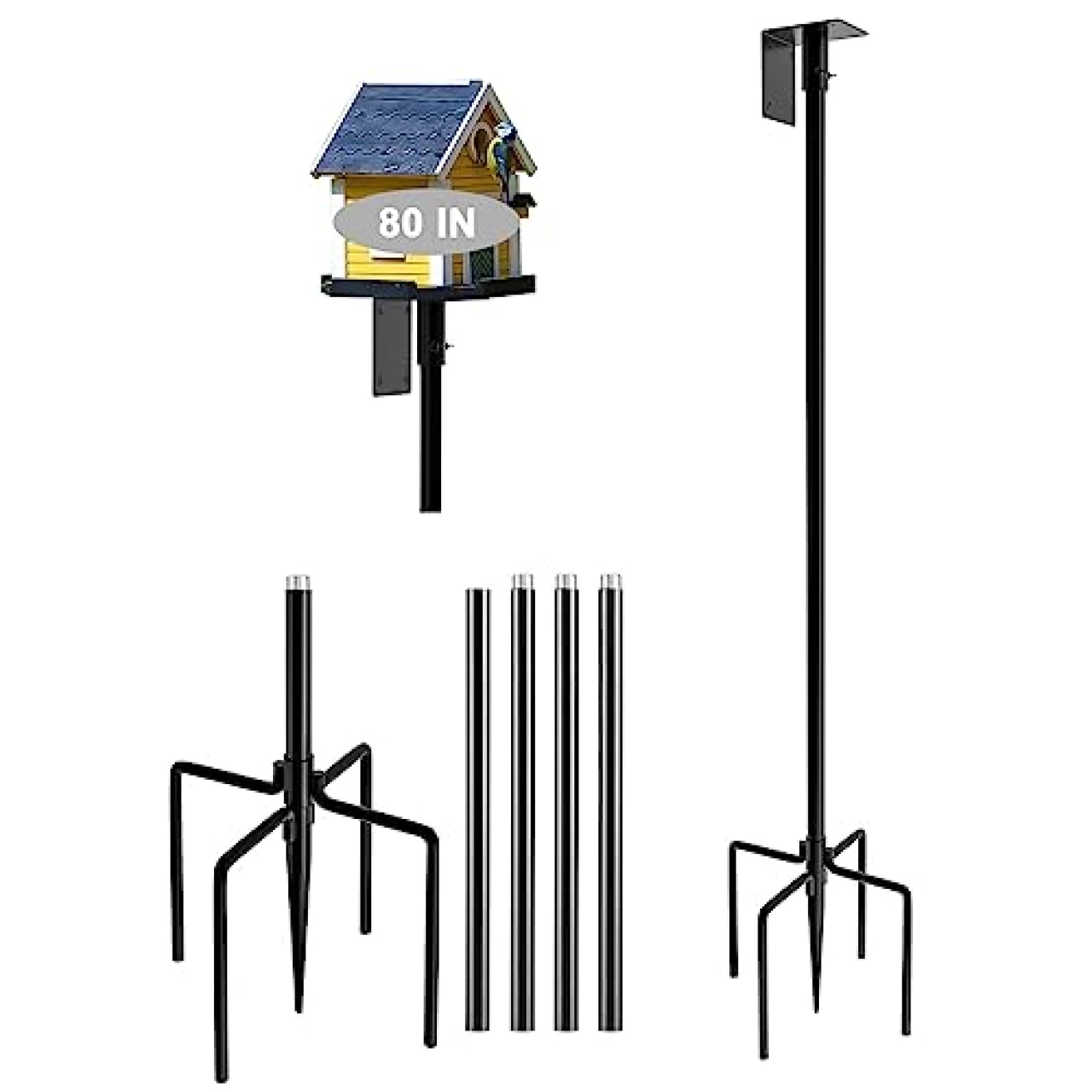 Gtongoko 80 Inch Bird House Pole Kit, Heavy Duty Adjustable Bird Feeder Pole for Outdoors