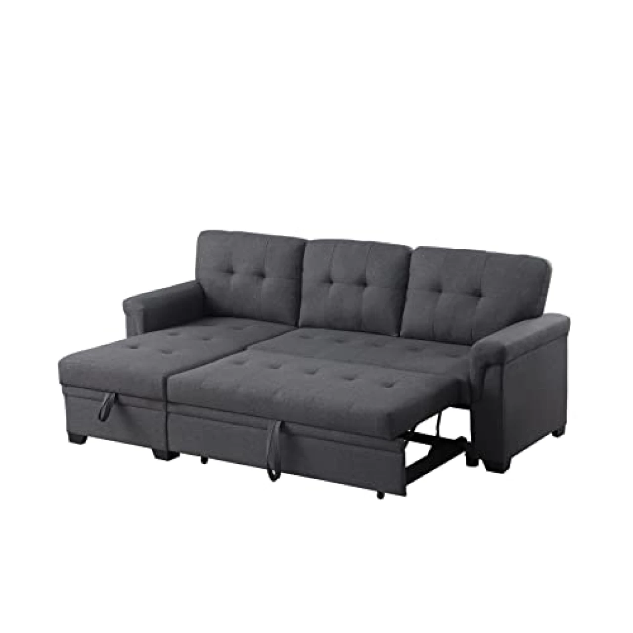 Lilola Home Linen Reversible Sleeper Sectional Sofa with Storage Chaise, Dark. Gray