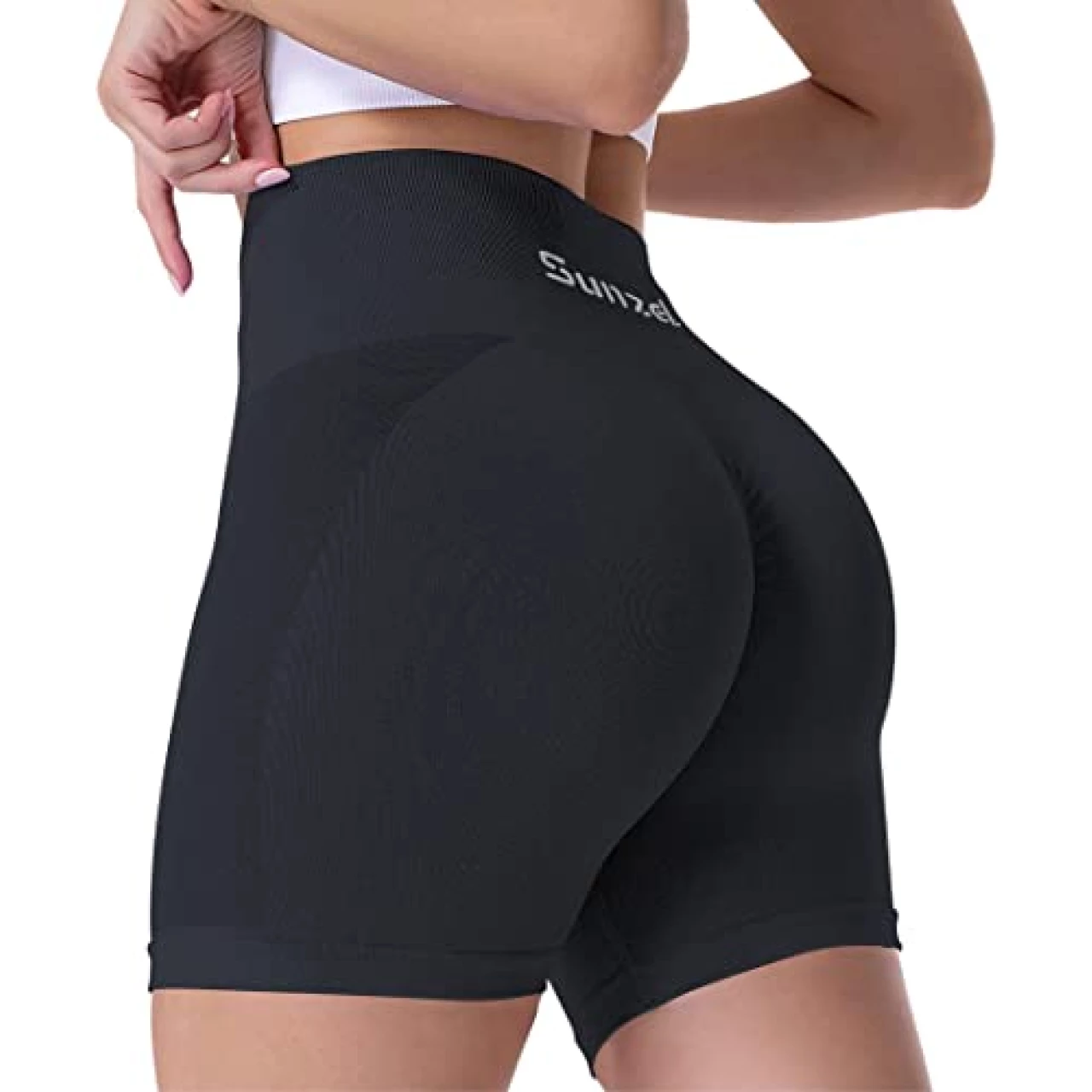 Sunzel Butt Scrunch Seamless Shorts Womens 5 Inch Workout Shorts High Waist Stretch Booty Short for Gym Yoga Running Biking Black Grey