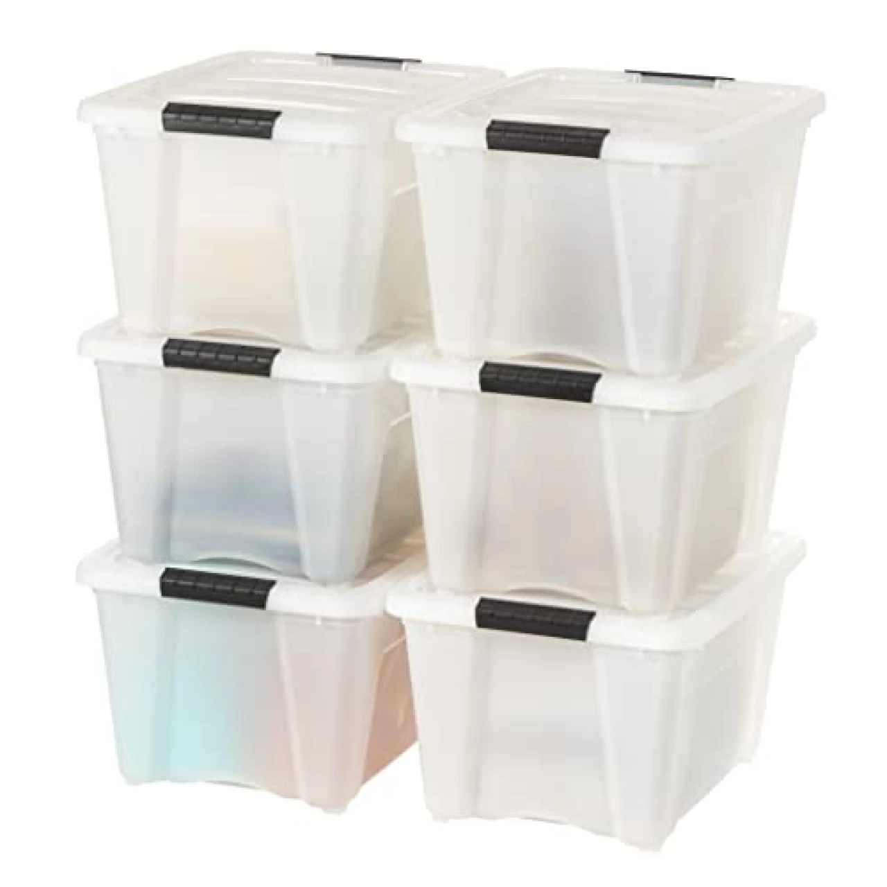 IRIS USA 6 Pack 32qt Plastic Storage Bin with Lid and Secure Latching Buckles, Pearl