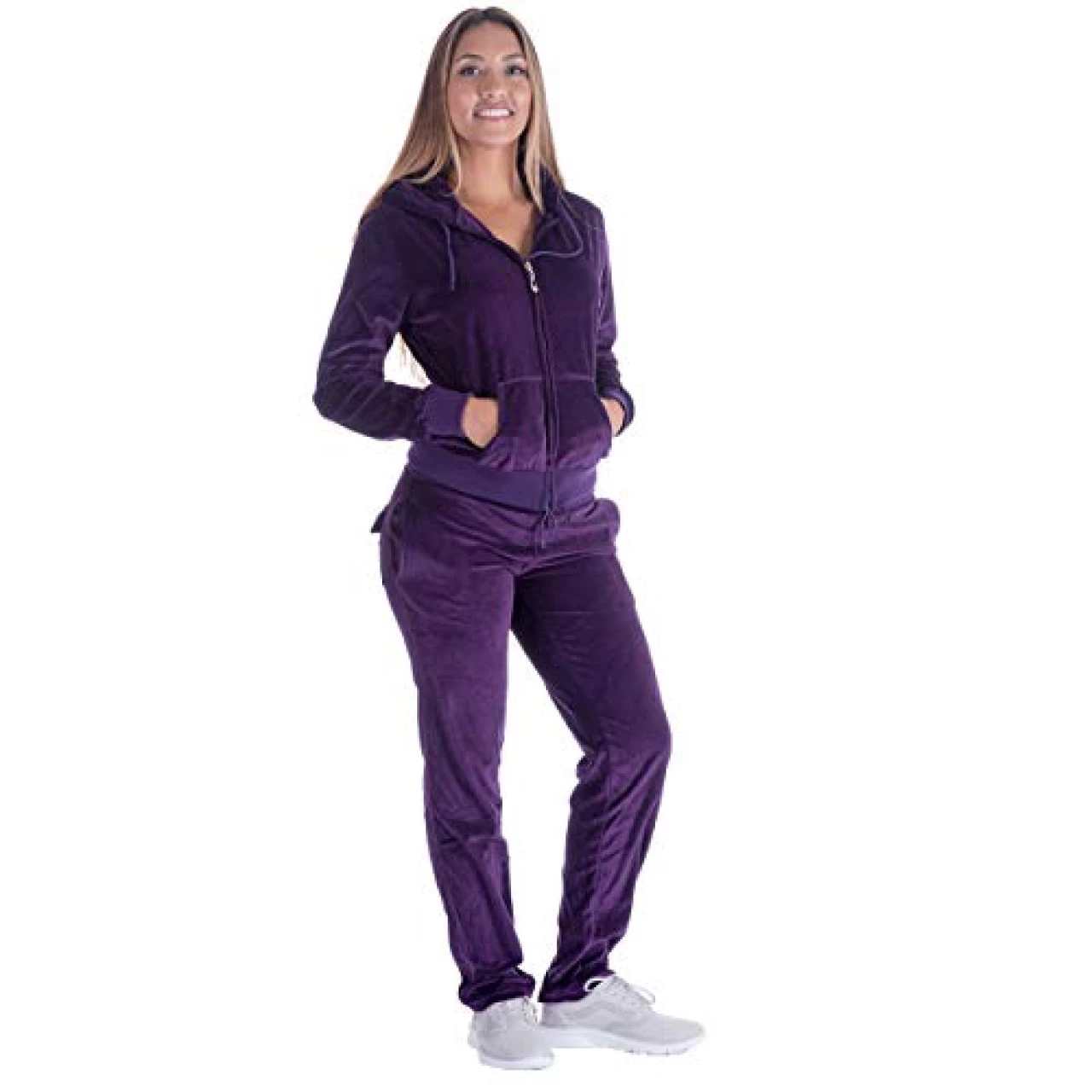 Yasumond Velour Tracksuit Womens 2 Pieces Joggers Outfits Jogging Sweatsuits Set Soft Sports Sweat Suits Pants (Purple, Small)