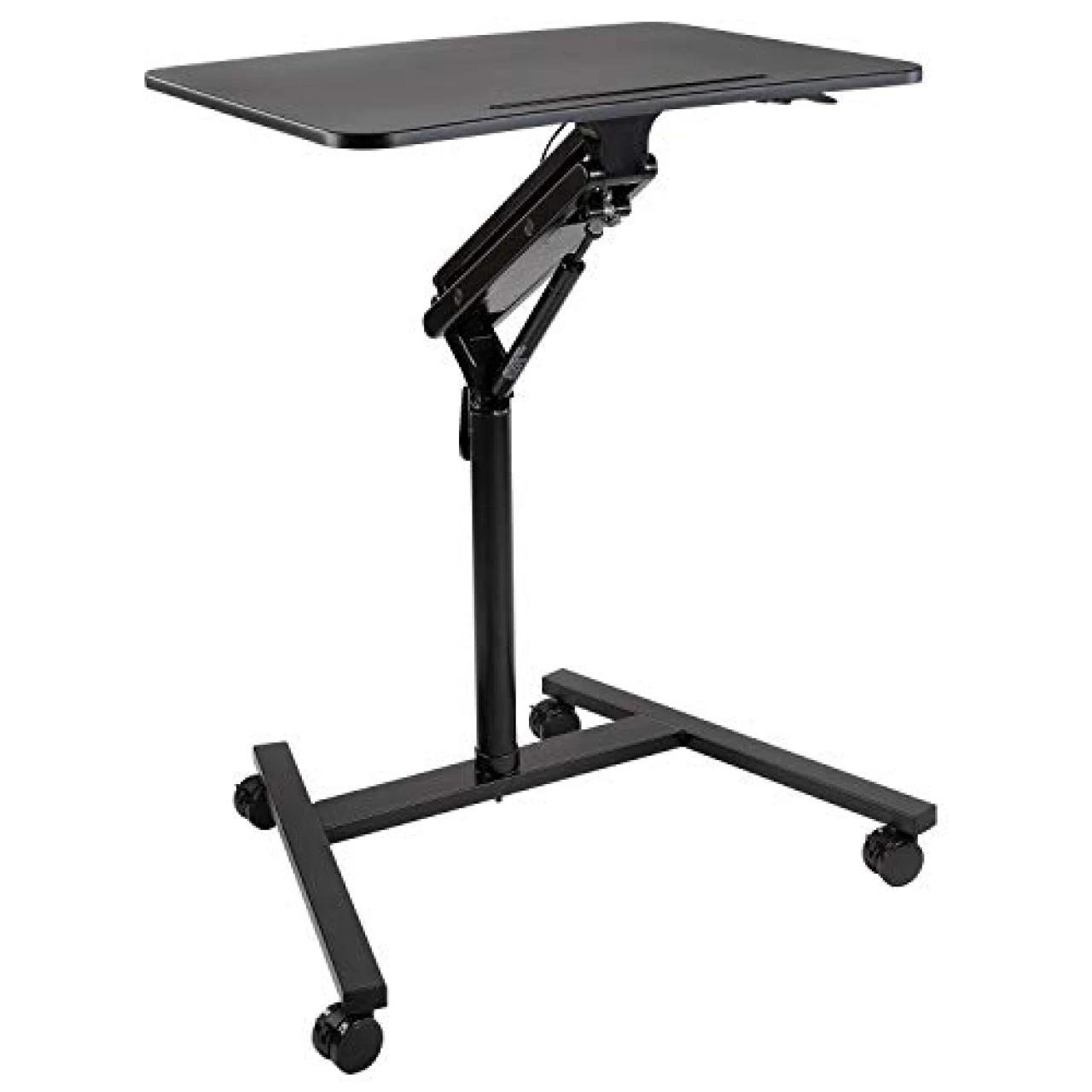 Mount-It! Mobile Standing Laptop Desk, Height Adjustable Rolling Sit Stand Workstation with Casters, 27.5 Wide with Gas Spring Lift Mechanism, Black