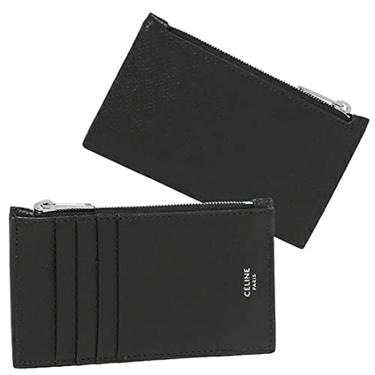 Celine 10B683BEL Card Case, Fragment Case, Men&rsquo;s, Women&rsquo;s, COMPACT ZIPPED CARD HOLDER Coin Case [Parallel Import], (4) Black Silver (38SI)