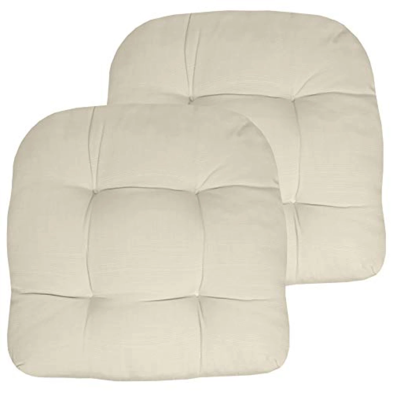 Sweet Home Collection Patio Cushions Outdoor Chair Pads Premium Comfortable Thick Fiber Fill Tufted 19&quot; x 19&quot; Seat Cover, 2 Pack, Cream