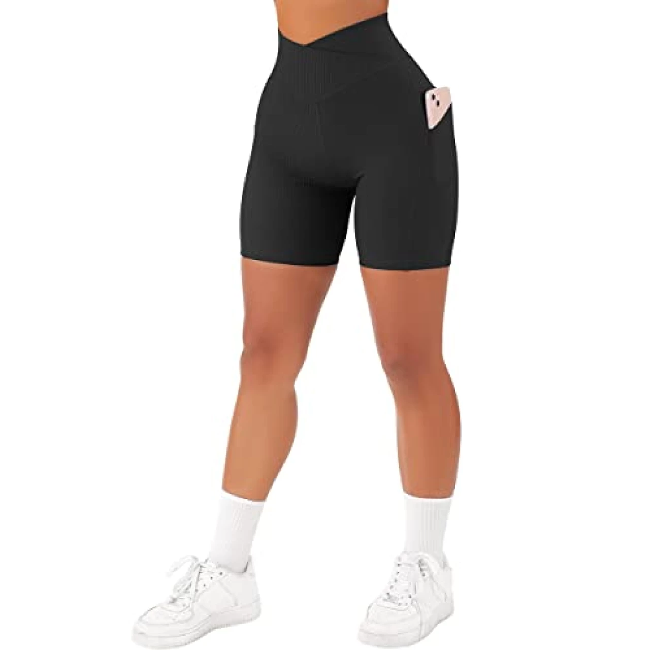 SUUKSESS Women Cross Waist Workout Shorts with Pockets