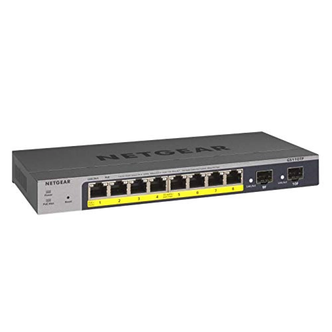 NETGEAR 8-Port PoE Gigabit Ethernet Smart Switch (GS110TP) - Managed with 8 x PoE+ @ 55W, 2 x 1G SFP, Desktop,Black