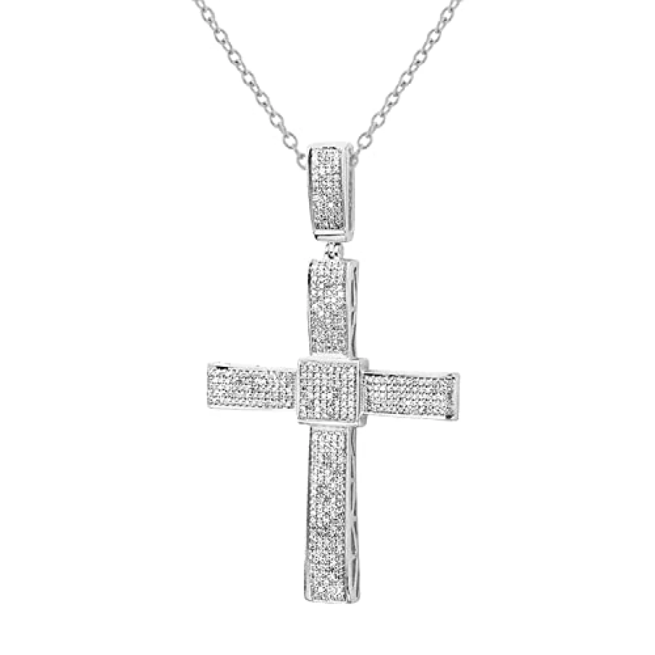 Dazzlingrock Collection Round White Diamond Dangling Bail Square Centre Religious Cross Unisex Pendant with 18 inch Gold Chain (1.00 ctw, Color I-J, Clarity I2-I3) in 10K White Gold