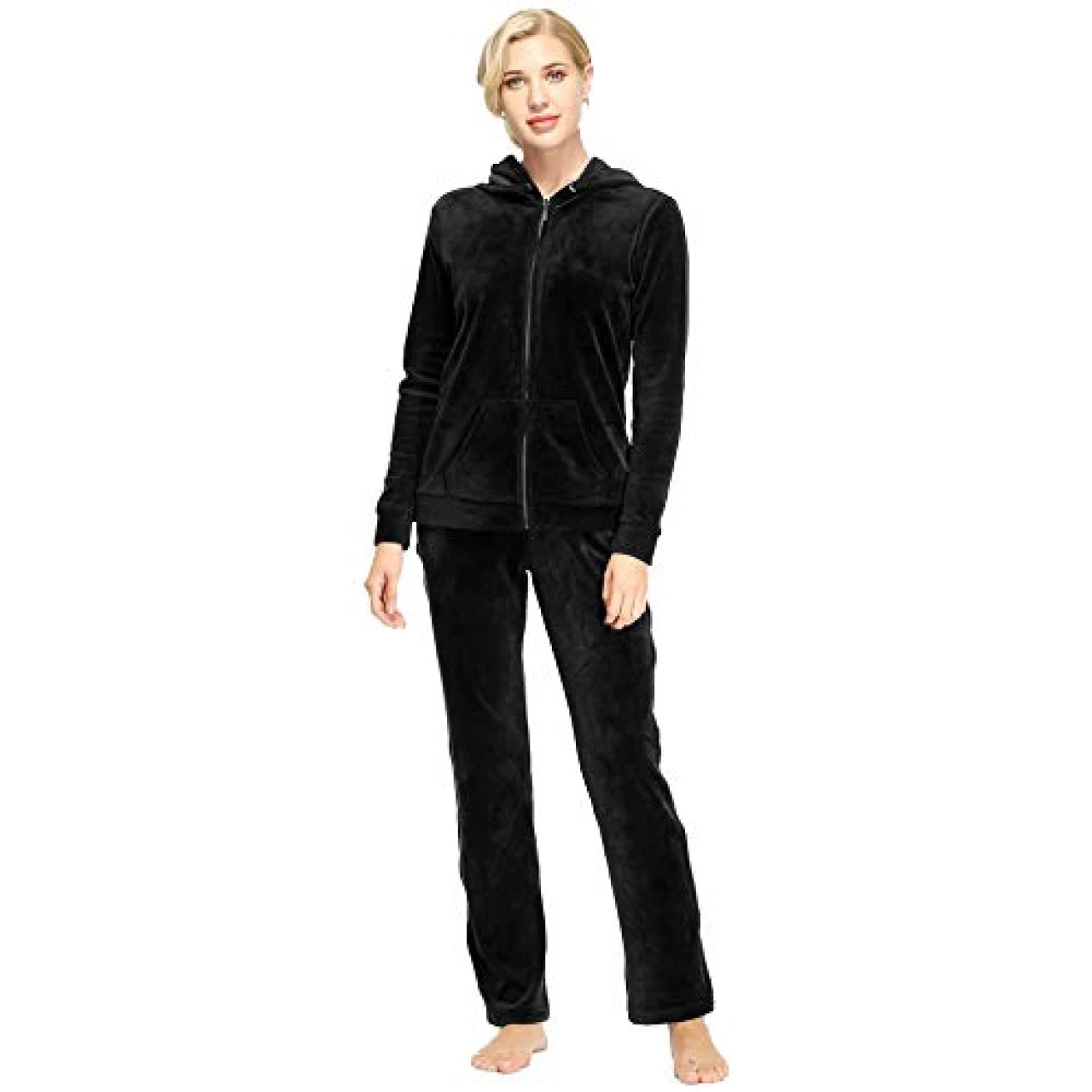 Dolcevida Velour Tracksuit Womens Womens Winter Track Suit 2 Piece Velvet Jogging Suit (Black, L)