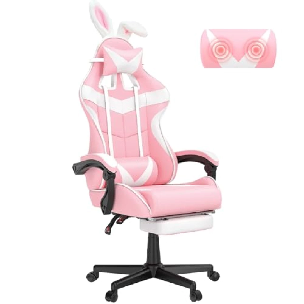 Soontrans Pink Gaming Chair with Footrest