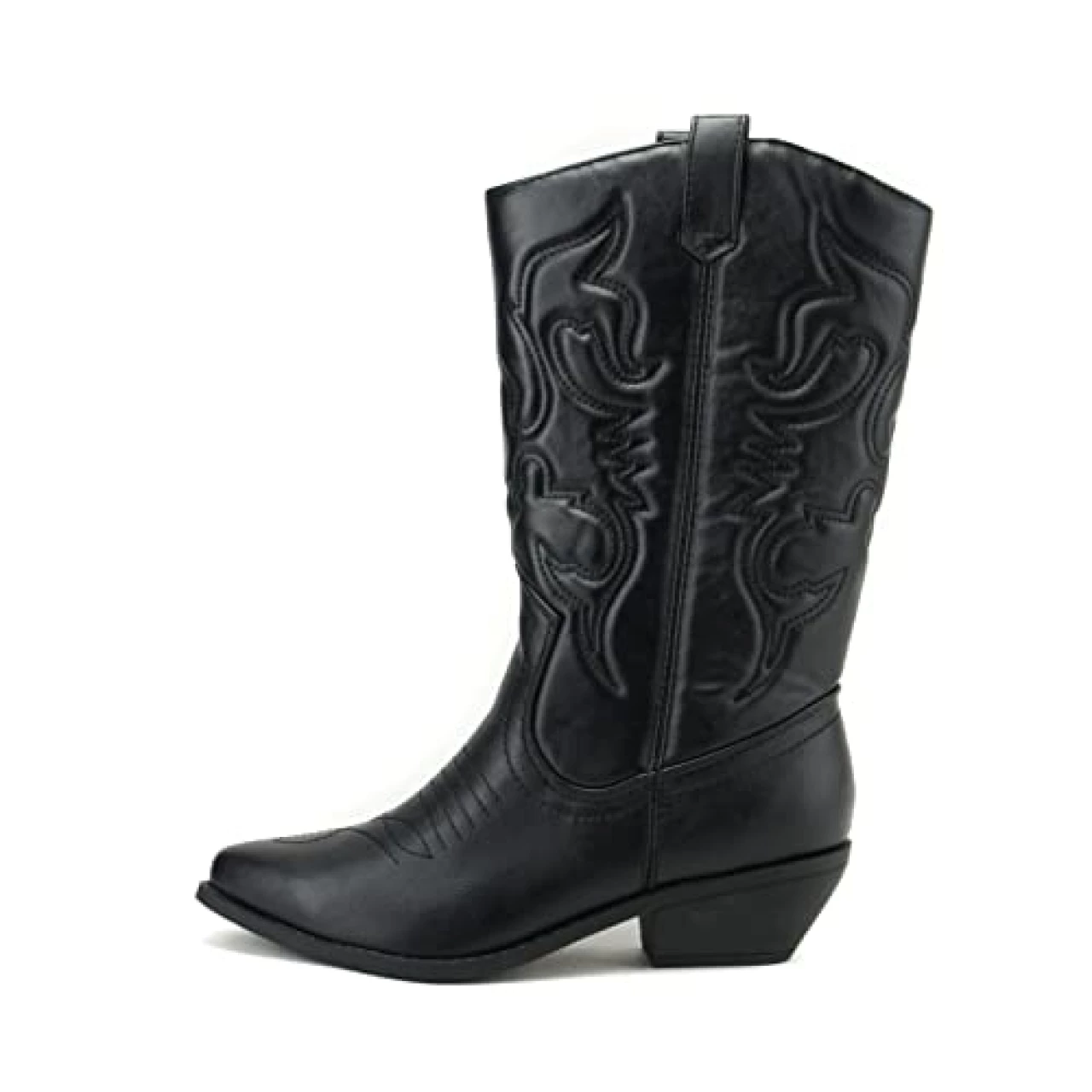 Soda Women Cowgirl Cowboy Western Stitched Boots Pointy Toe Knee High Reno-S (Black, numeric_9)