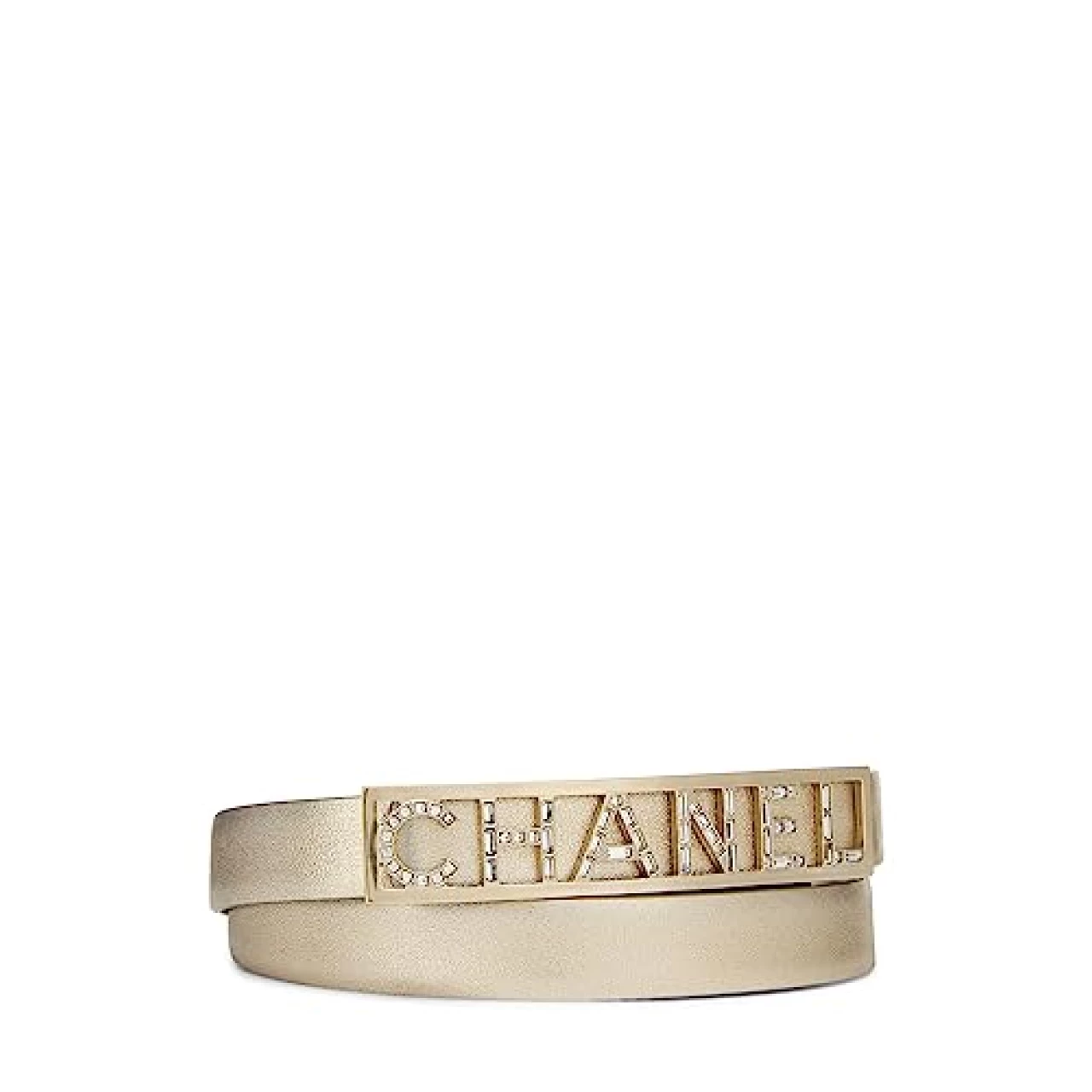 Chanel, Pre-Loved Gold Leather Logo Belt, Gold