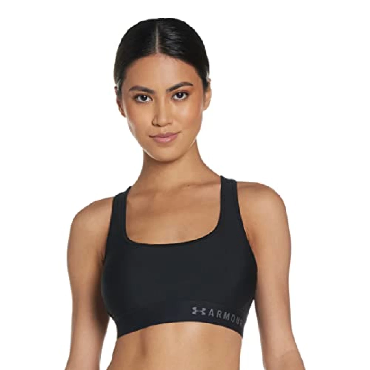 Under Armour womens HeatGear Armour Mid Impact Crossback Sports Bra , Black (001)/Graphite , Large