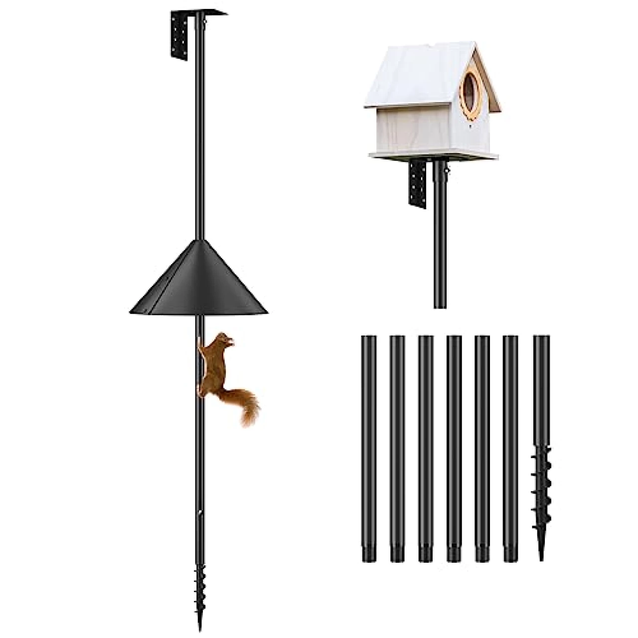 Flanagan 92 Inch Bird House Pole Mount Kit, Adjustable Heavy Duty Bird Feeder Pole for Outdoors, Bird Feeding Station with Squirrel Proof Baffle for Bird Watching (Bird House Not Included)