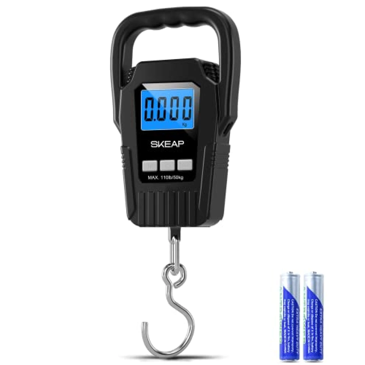 Digital Fish Scale Hanging Scale Fishing Scale, SKEAP 110lb/50kg Luggage Scale,Fish Weighing Scale, Upgrade Large Handle &amp; Backlit LCD Display, Postal Scale,Black,Fishing Gifts for Men,Black