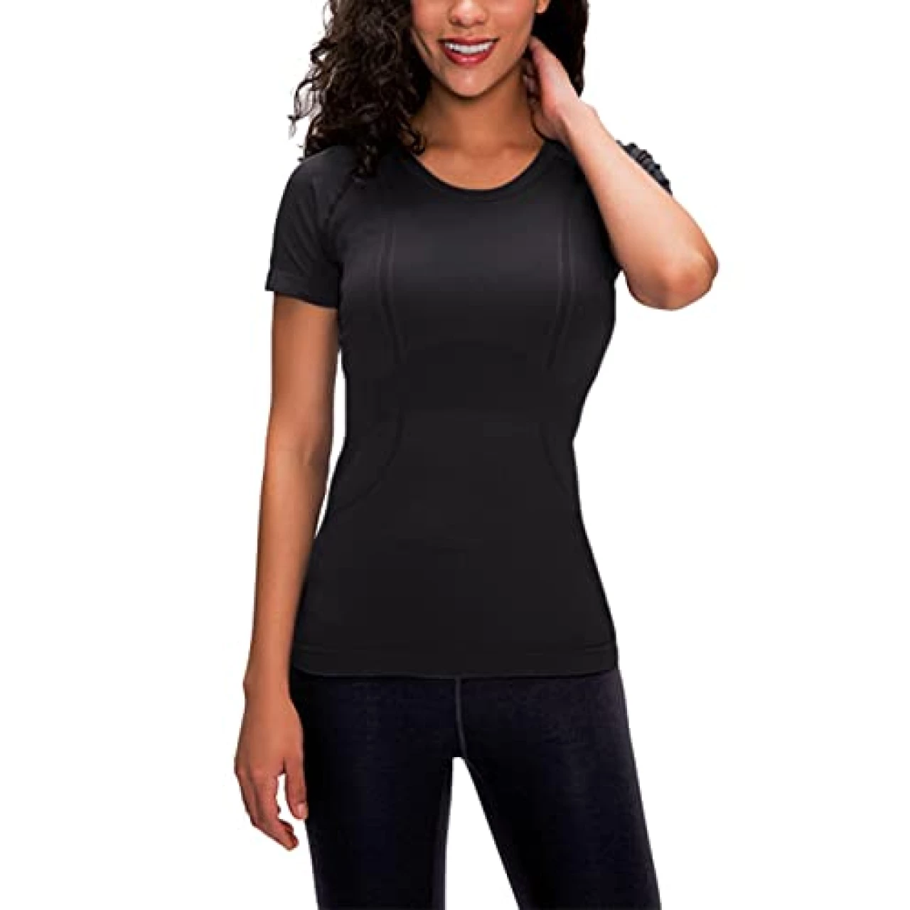 LUYAA Women&rsquo;s Workout Shirts Short Sleeves Quick Dry Gym Athletic Seamless Tops Summer Black S