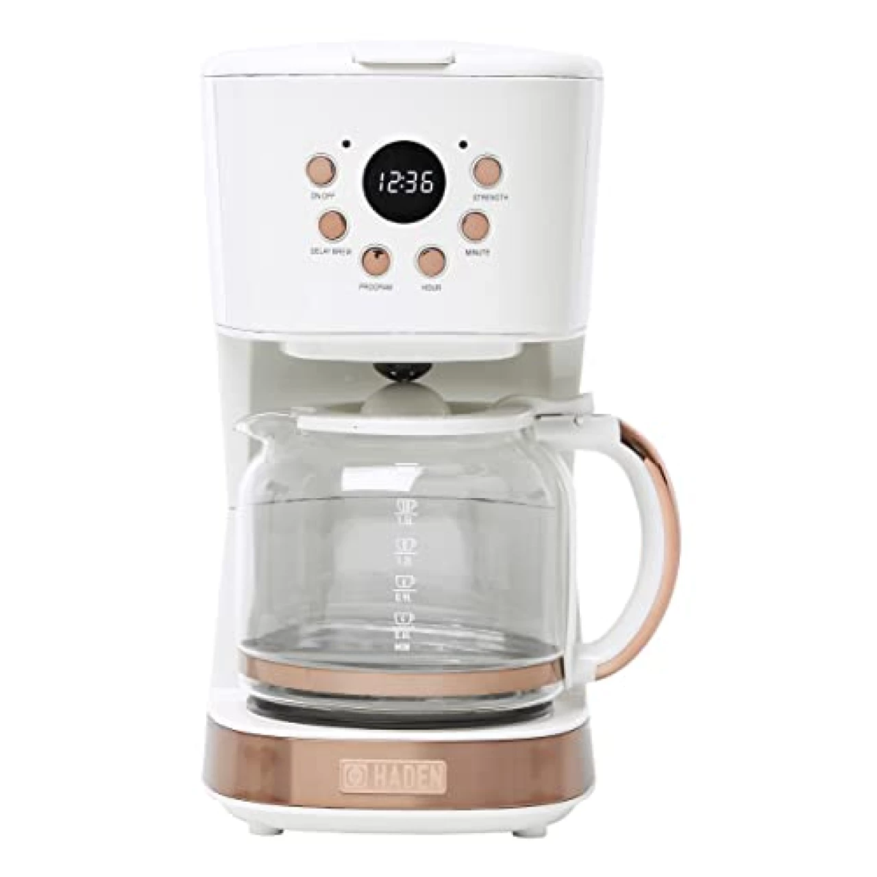 HADEN 75092 Heritage Innovative 12 Cup Capacity Programmable Vintage Retro Home Countertop Coffee Maker Machine with Glass Carafe, Ivory/Copper