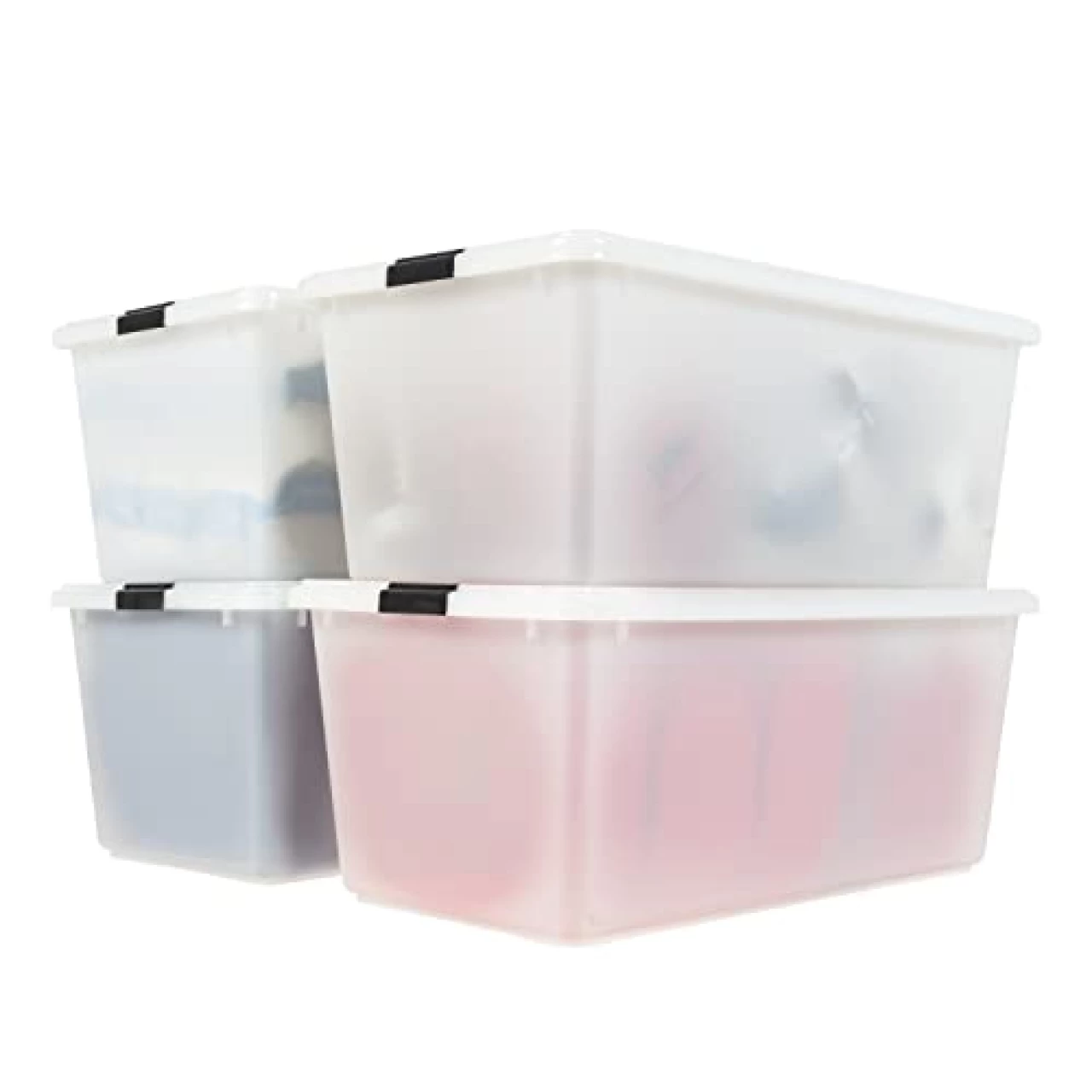 IRIS USA 91 Qt. Plastic Storage Container Bin with Secure Lid and Latching Buckles, 4 pack - Pearl