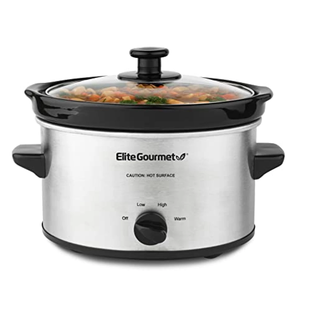 Elite Gourmet MST-275XS Electric Oval Slow Cooker, Adjustable Temp, Entrees, Sauces, Stews &amp; Dips, Dishwasher Safe Glass Lid &amp; Crock (2 Quart, Stainless Steel)