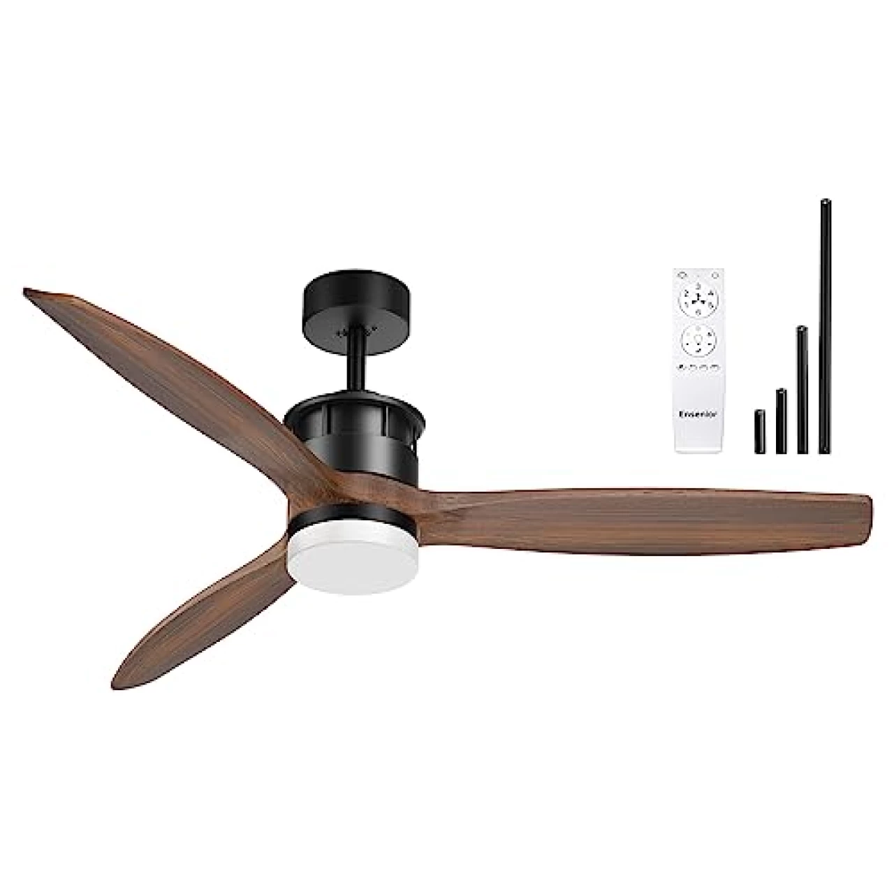 Ensenior 52’’ Wood Ceiling Fan with Light and Remote Control, Reversible and Silent DC motor, Modern Ceiling Fan with Remote for Bedroom, Living Room, 5CCT selectable LED Light, Black (335)