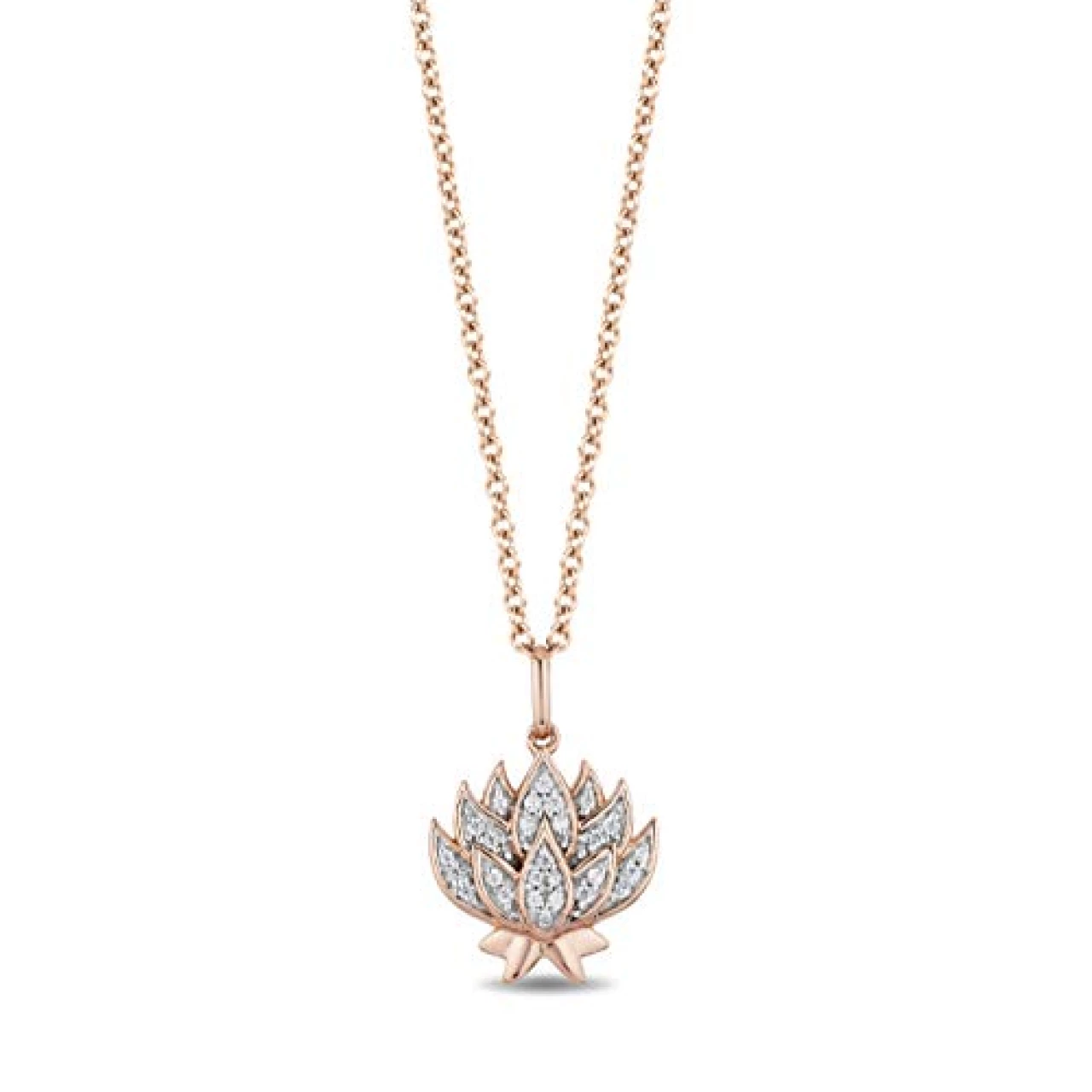 Jewelili Enchanted Disney Fine Jewelry 14K Rose Gold over Sterling Silver 1/10 Cttw Diamond Jasmine Pendant