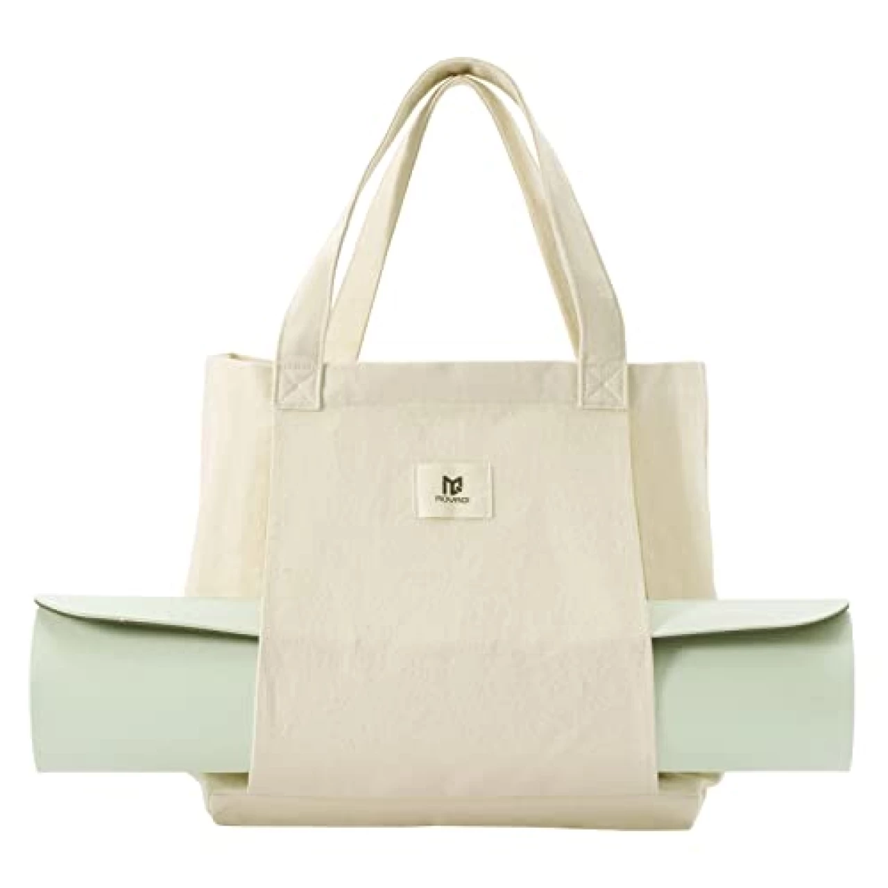 Moyaqi Canvas Tote Bag with Yoga Mat Carrier Pocket Carryall Shoulder Bag