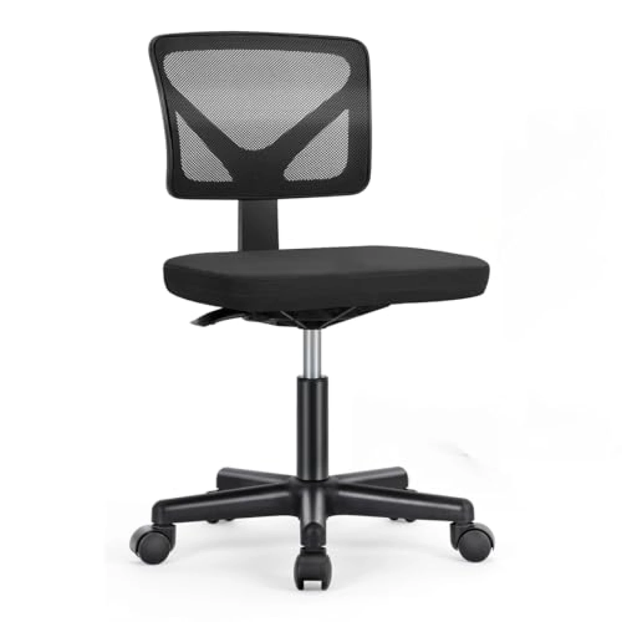 Sweetcrispy Armless Desk Chair - Small Home Office Chair with Wheels