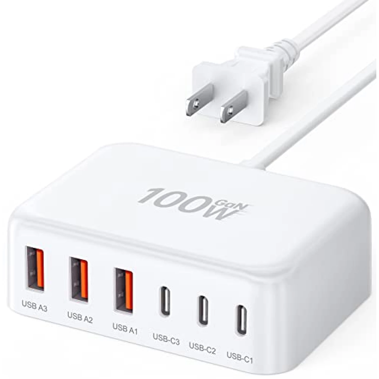 100W GaN 6 Port USB C Charging Station Hub Block Wall Charger Power Strip Adapter Plug Cube for iPad iPhone 15 14 13 12 11 Pro Max Pixel Note Galaxy