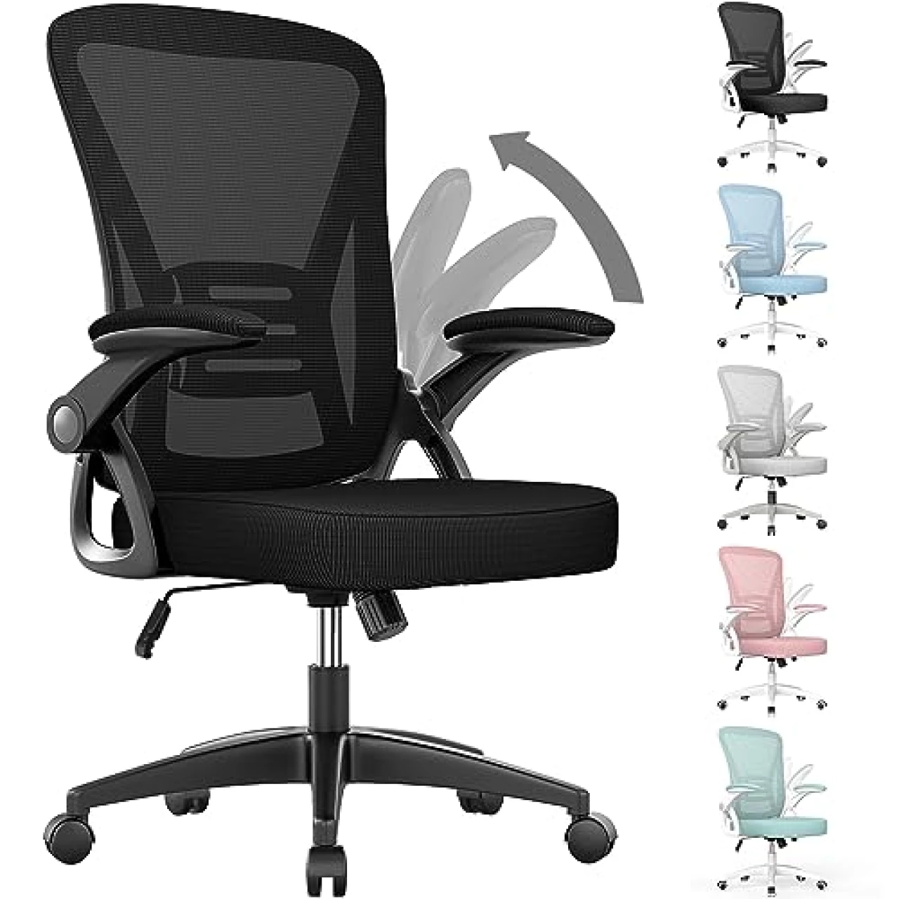 naspaluro Ergonomic Office Chair, Mid-Back Computer Chair with Adjustable Height, Flip-Up Arms and Lumbar Support, Breathable Mesh Desk Chair for Home Study Working