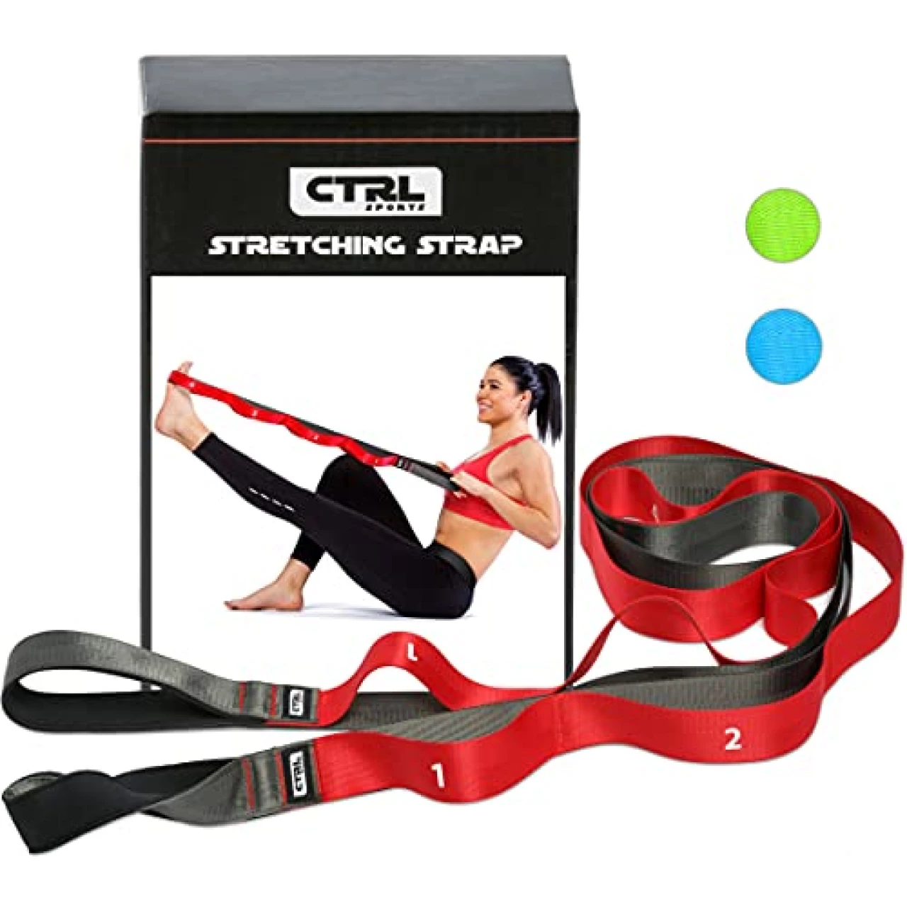 Stretching Strap with Loops - Non Elastic Stretch Band for Physical Therapy, Yoga Strap for Stretching Equipment, Stretch Bands for Exercise and Flexibility - Fascia, Hamstring and Leg Stretcher Belt