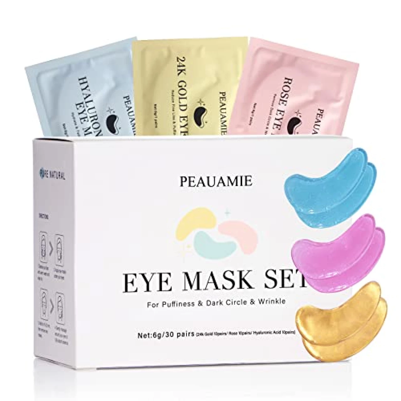 PEAUAMIE Under Eye Patches (30 Pairs) Gold Eye Mask and Hyaluronic Acid Eye Patches for puffy eyes, Rose Eye Masks for Dark Circles and Puffiness under eye treatment skin care products…